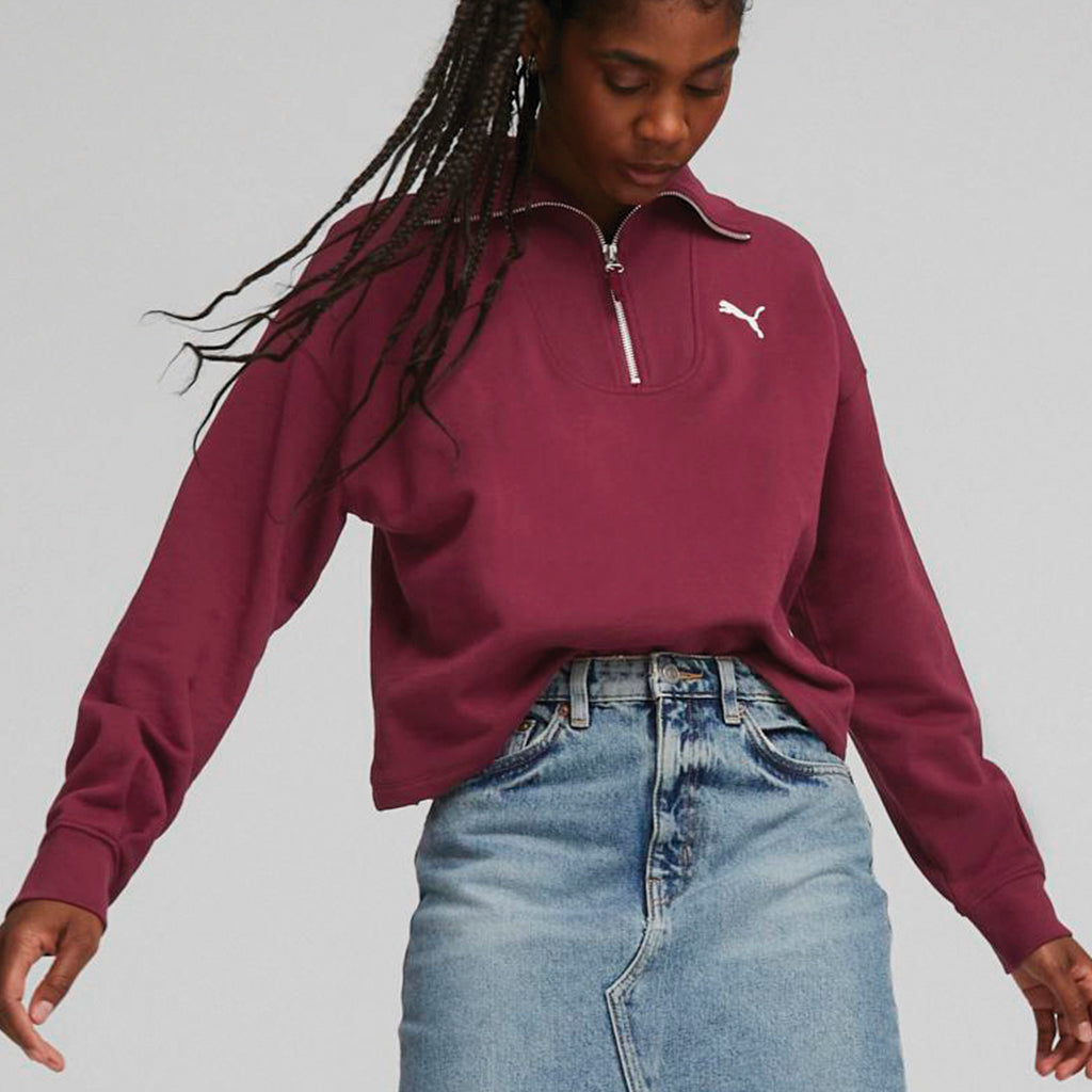 Puma Women's Zip Mock Neck Pullover Sweatshirt - Comfortable & Stylish for Casual Wear, Gym & Outdoor Activities