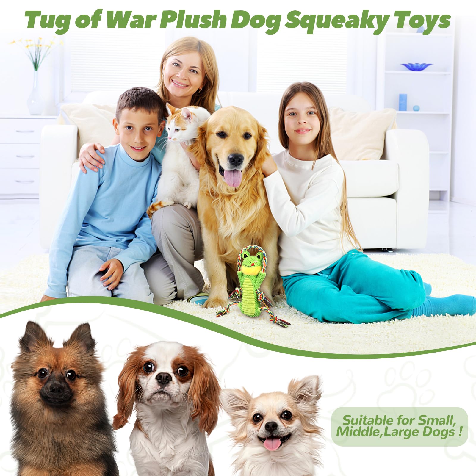 **Squeaky Plush Dog Toys with Crinkle Paper & Rope - Interactive Chew Toys for Small, Medium & Large Dogs - Perfect for Playtime, Training & Teething Relief**