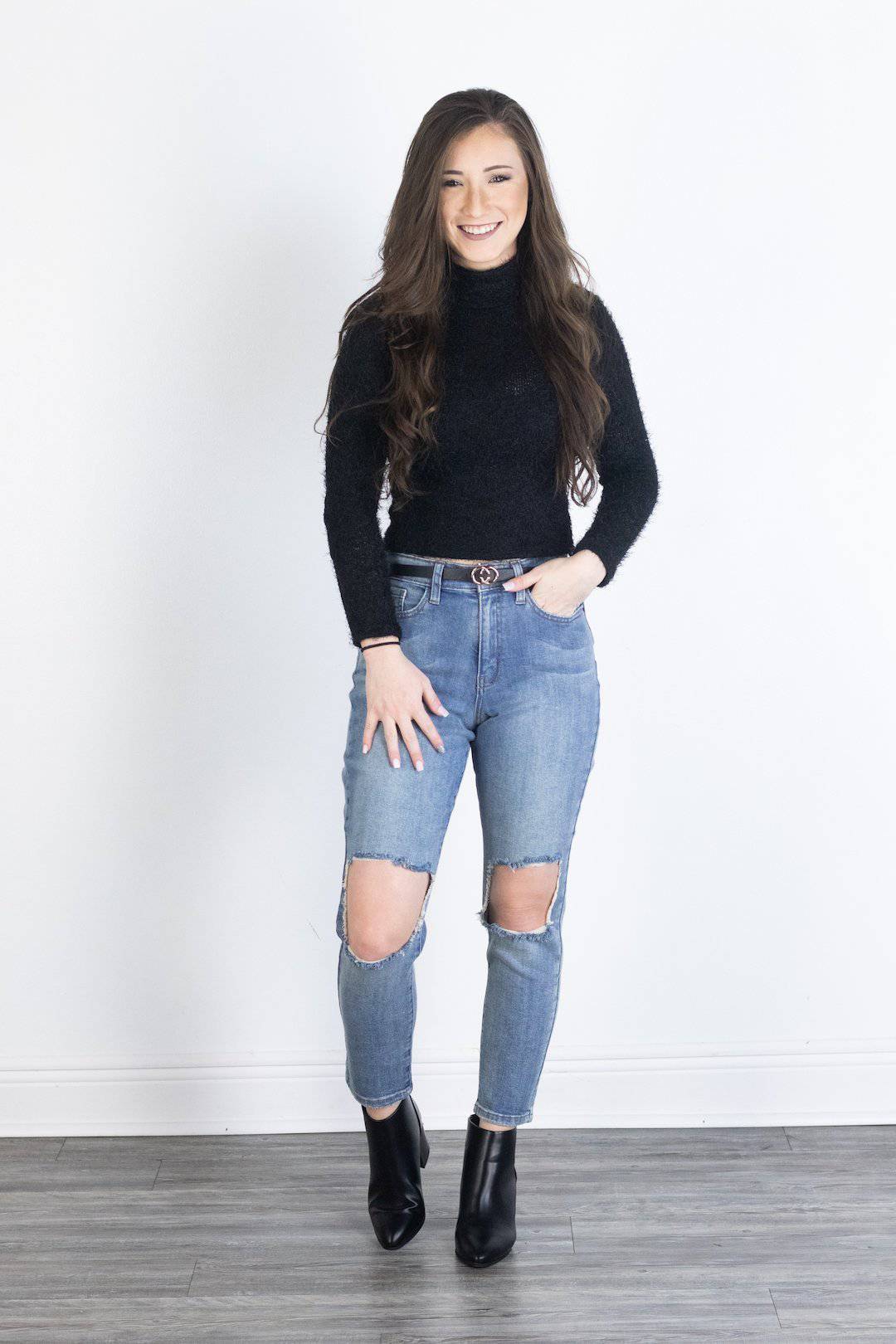 Black Cropped Mock Neck Sweater for Women - Soft & Stylish Winter Pullover | Perfect for Casual Outfits, Office Wear & Date Nights