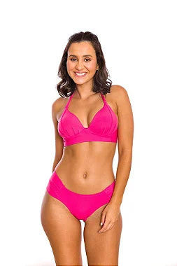 Sexy Pink Brazilian Halter Bikini Top for Women - High-Quality Solid Color Swimwear for Beach, Pool & Summer Vacations