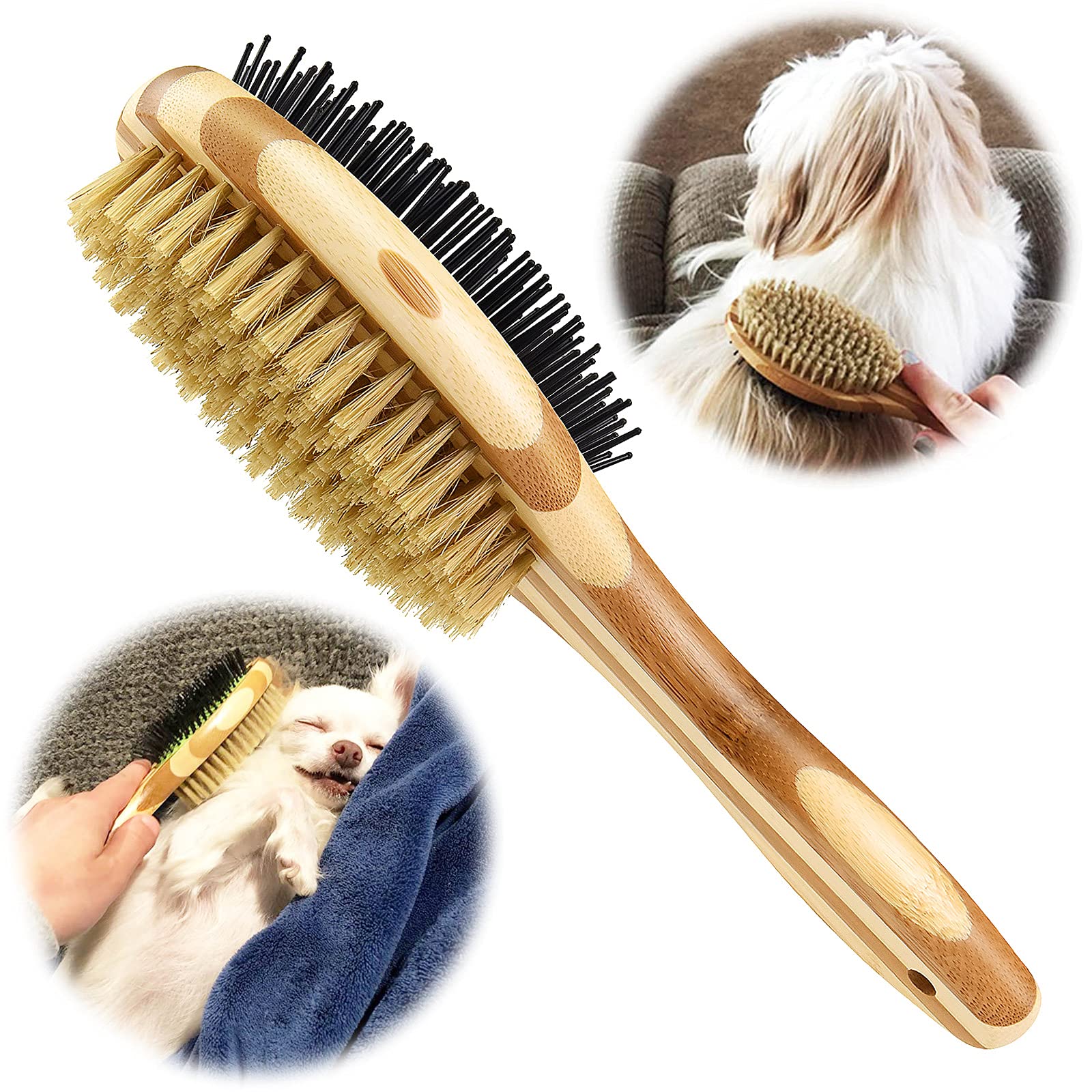 2-in-1 Dog & Cat Grooming Brush - Pin & Bristle Soft Brush for Loose Fur & Dirt Removal | Perfect for Long & Short Haired Pets | Ideal for Daily Grooming & Shedding Control