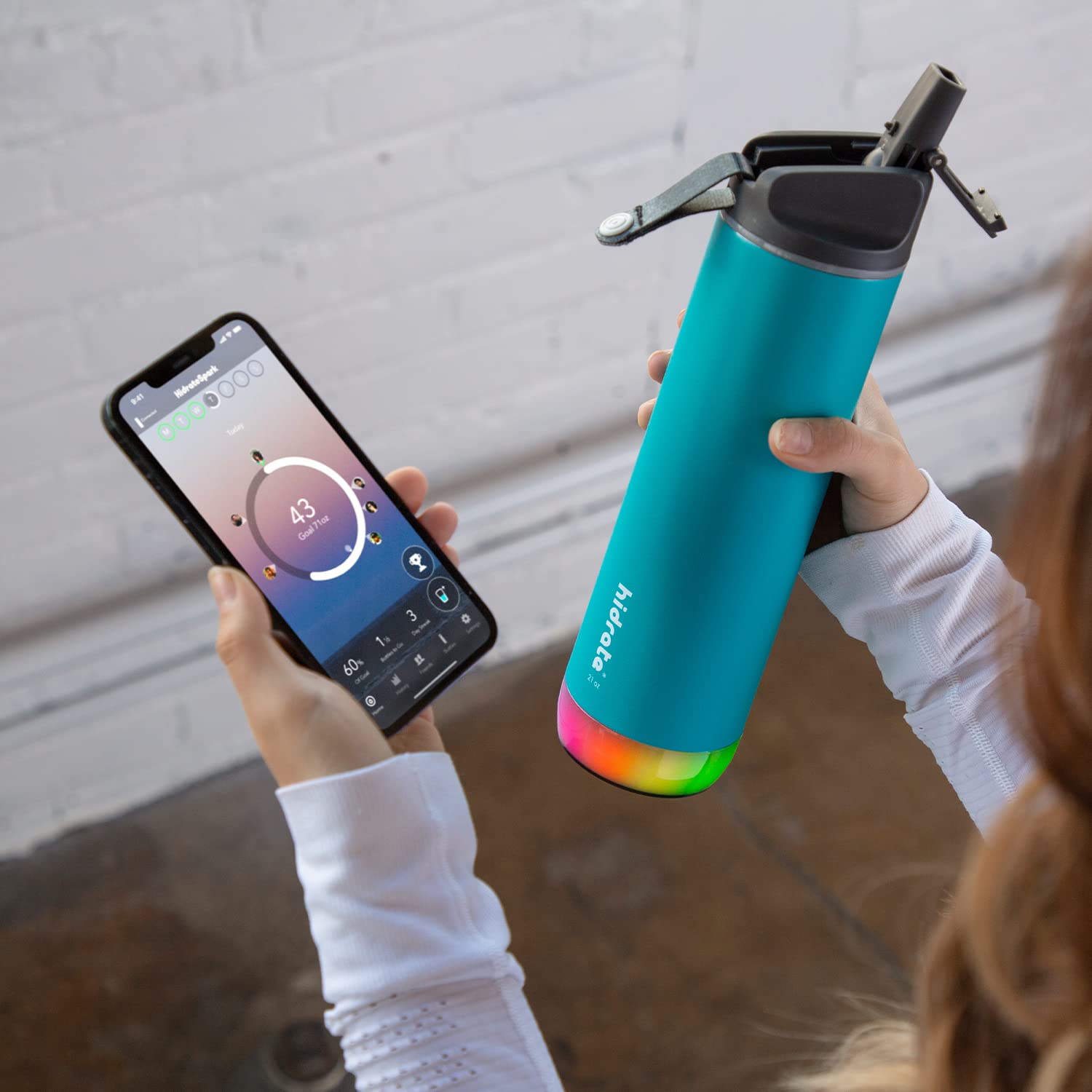 HidrateSpark Steel Smart Water Bottle with Straw - 21oz Deep Blue, Tracks Water Intake & Glows for Hydration Reminders - Perfect for Gym, Office, Hiking & Daily Hydration Tracking