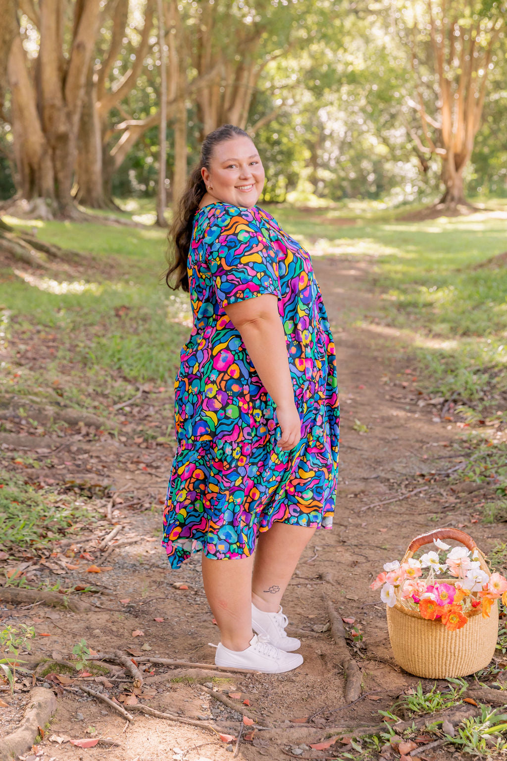 Kasey Rainbow Africa Print Peak Midi Dress - Floral Summer Dress for Women, Perfect for Beach Vacations & Casual Outings