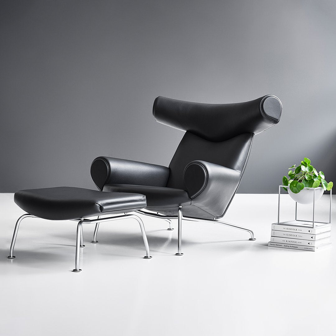 Erik Jørgensen Wegner Ox Chair - Mid Century Modern Leather Lounge Chair for Living Room, Office & Reading Nook - Scandinavian Design Replica