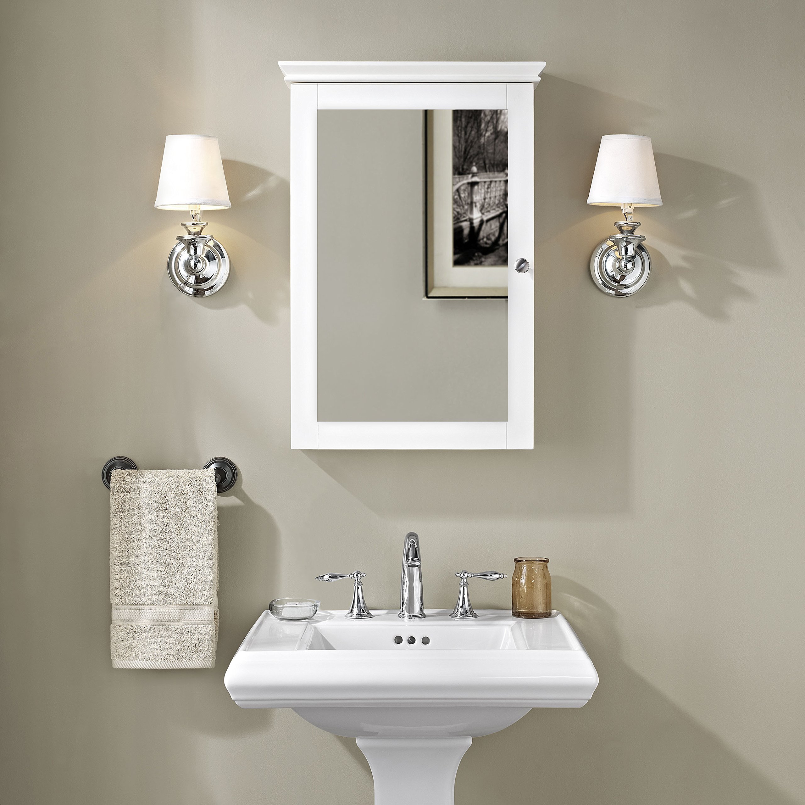 Crosley Lydia White Wall Mounted Bathroom Mirror with Medicine Cabinet - Perfect for Small Bathrooms, Vanities & Modern Home Decor