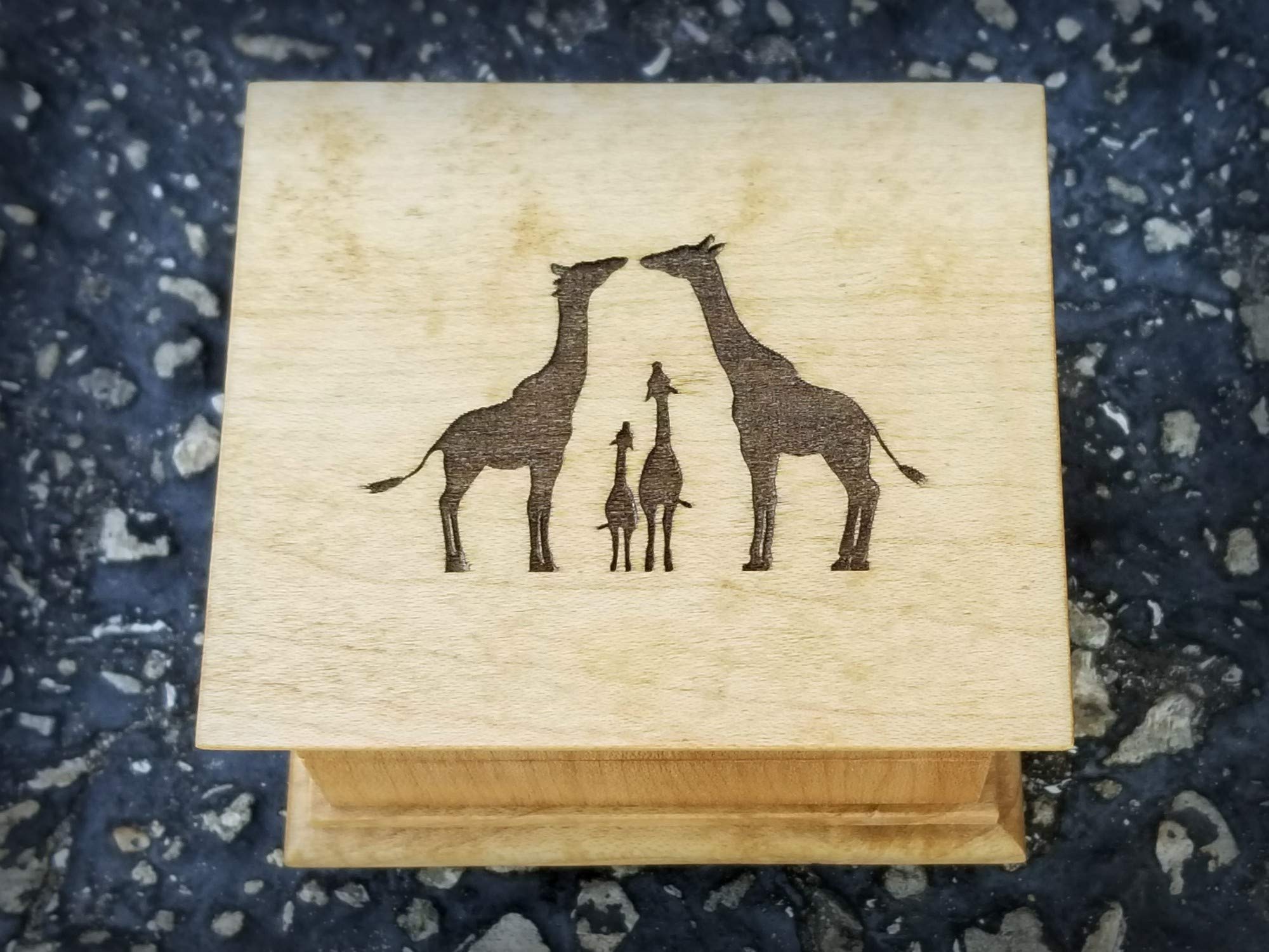 Customizable Wooden Music Box with Giraffe Family - Personalized Engraved Message, Color & Song Choice - Perfect for Baby Shower, Birthday & Anniversary Gifts
