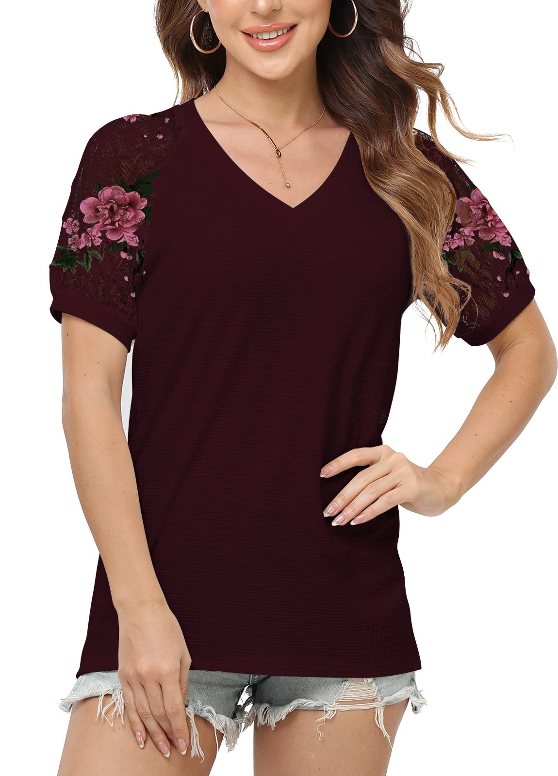 Women's Casual Loose Fit Lace T-Shirt & Blouse - Long/Short Sleeve Tops for Everyday Wear, Office, Dating & Weekend Outfits