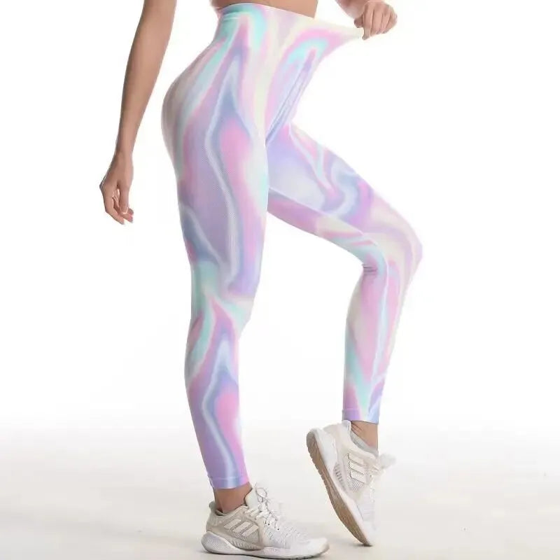 3D Printing Seamless Peach Tie Dye Yoga Pants - High Waist Push Up Workout Leggings for Women | Breathable Gym Tights, Running & Fitness Clothing | Perfect for Yoga, Pilates & Lounge Wear