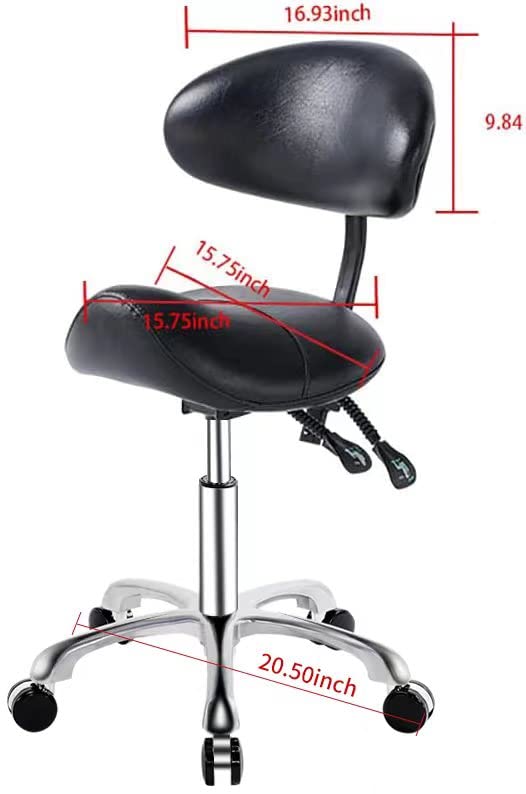 Ergonomic Rolling Saddle Stool with Back Support - Adjustable Salon Stool for Tattoo Artists, Estheticians, Dentists & Spa Professionals (Black) - Perfect for Facial Treatments, Lash Extensions & Clinic Use
