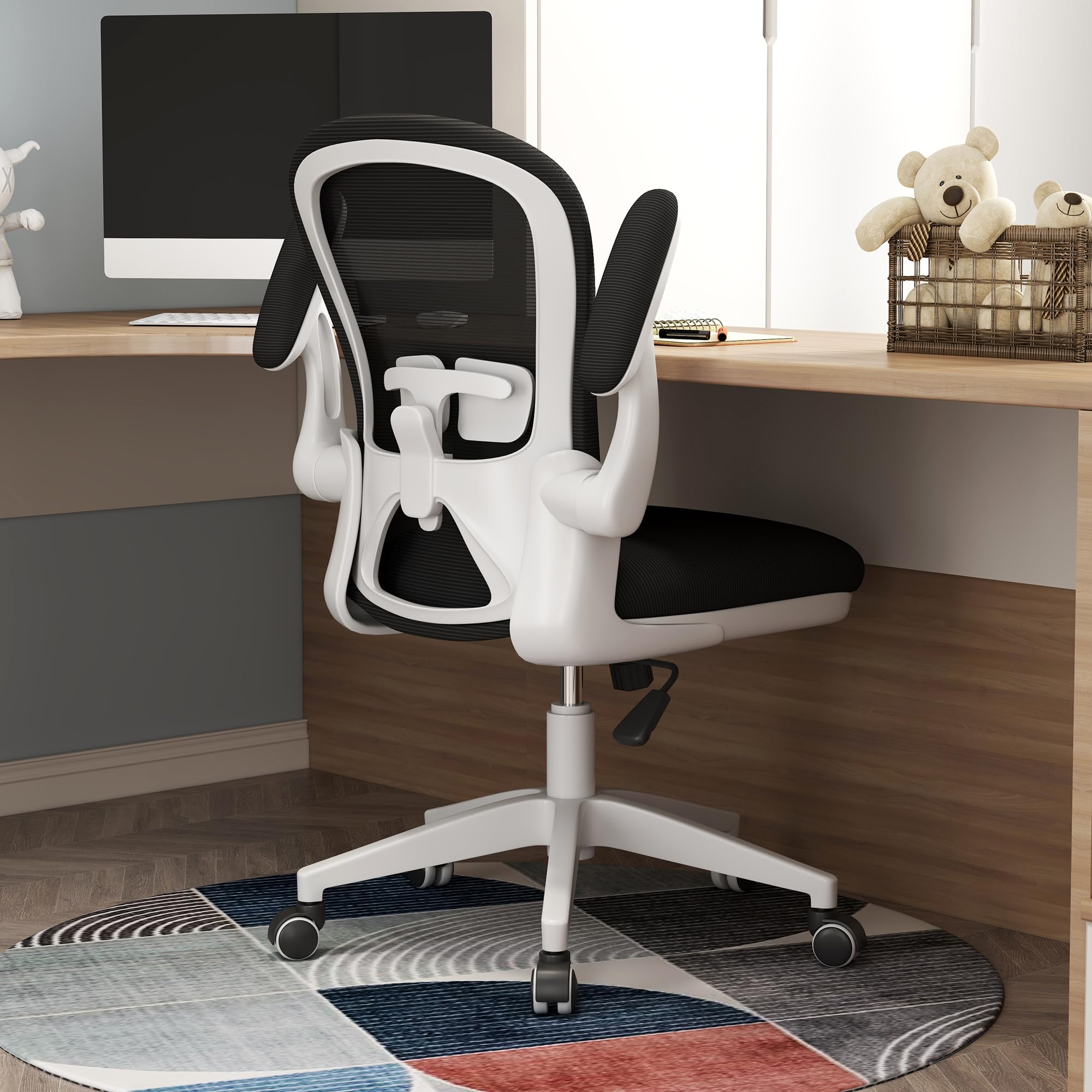 Ergonomic Office Chair with Lumbar Support - Adjustable Mesh Computer Gaming Chair for Home Office, Bedroom & Workspace - Swivel Task Chair with Armrests (White) - Perfect for Long Hours of Work, Gaming & Studying