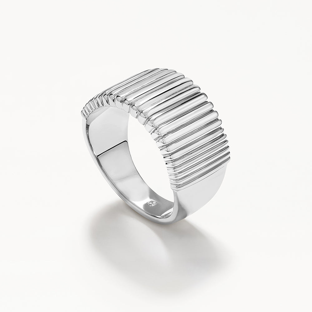 Stylish Silver Ribbed Tapered Barrel Ring - Perfect for Everyday Wear, Date Nights & Special Occasions