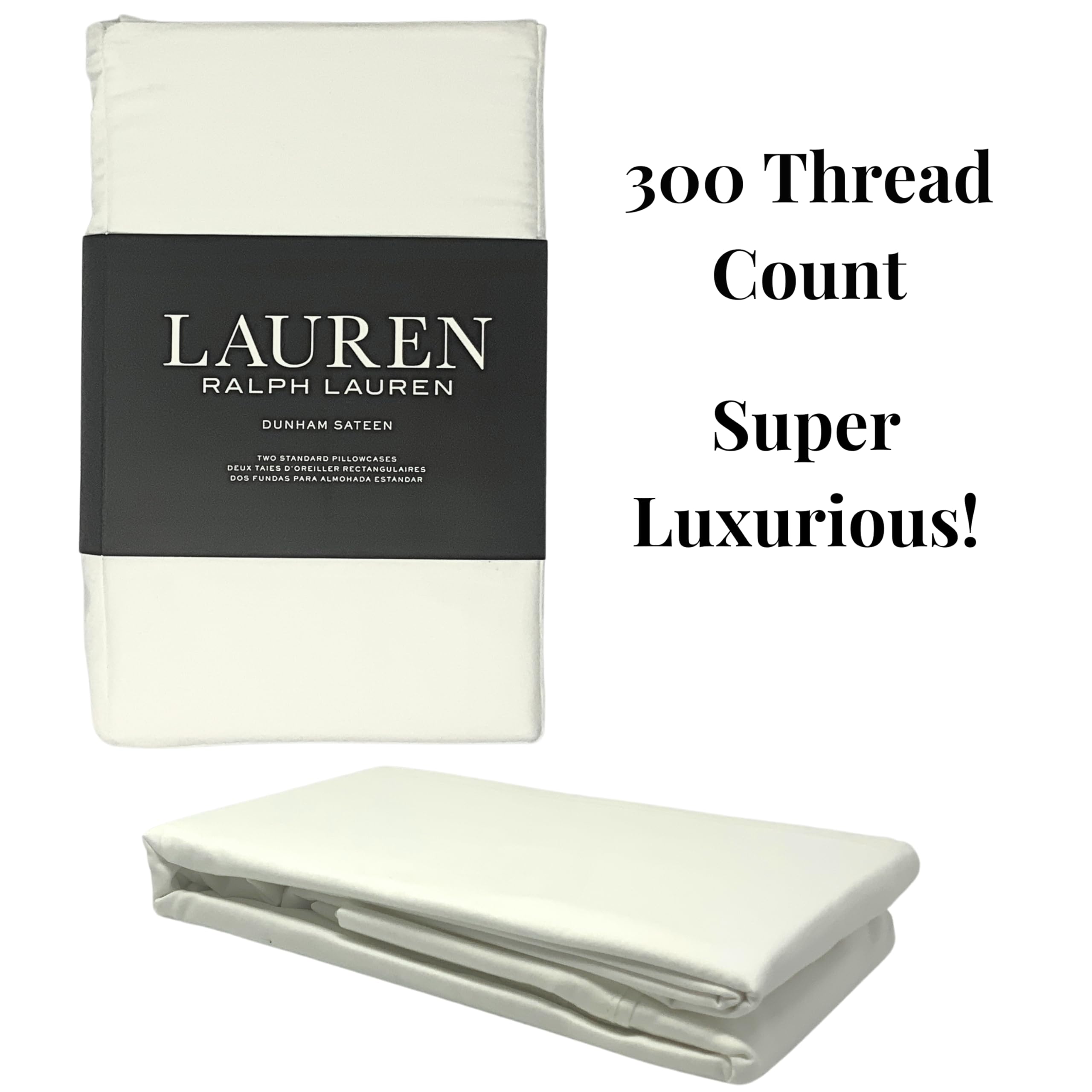 Ralph Lauren Premium Cotton Two Standard Pillowcases - Soft & Breathable for Ultimate Comfort - Perfect for Bedroom, Guest Room, and Hotel Use