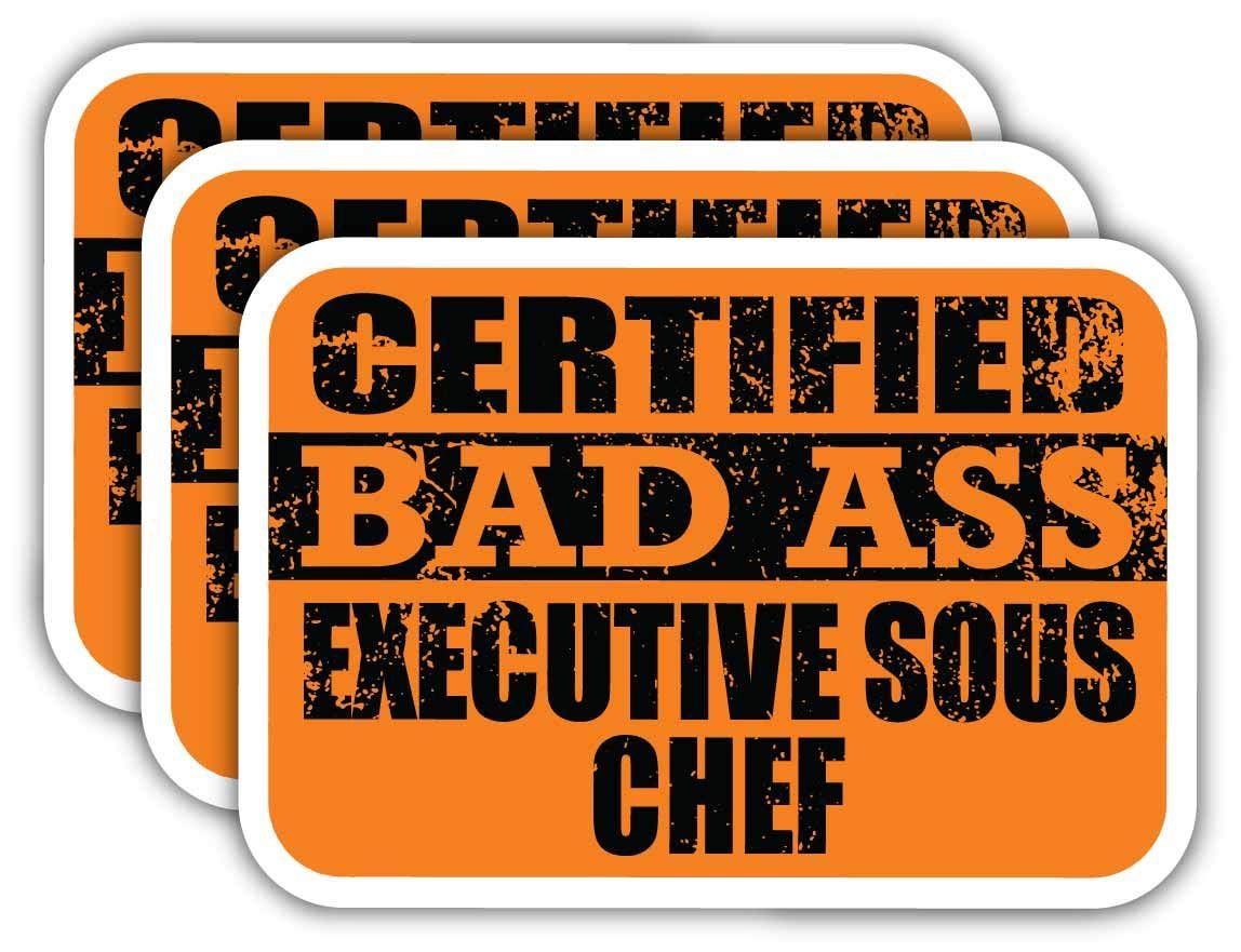 Certified Bad Ass Chef Stickers - 3M Vinyl Decals for Laptops, Cars, Hard Hats | Funny Job Gift