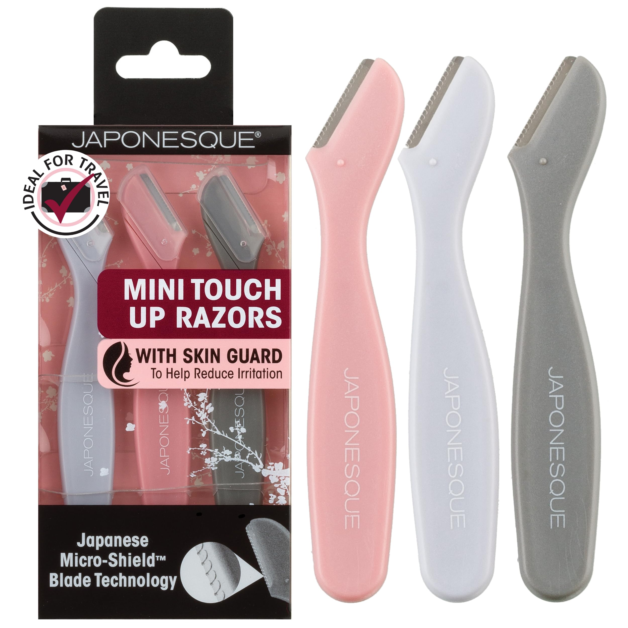 JAPONESQUE Mini Touch Up Razors - 3 Piece Travel Size Dermaplaning Tool Set for Women | Facial Hair Remover & Peach Fuzz Shaver | Perfect for Travel, Home Use & On-the-Go Grooming