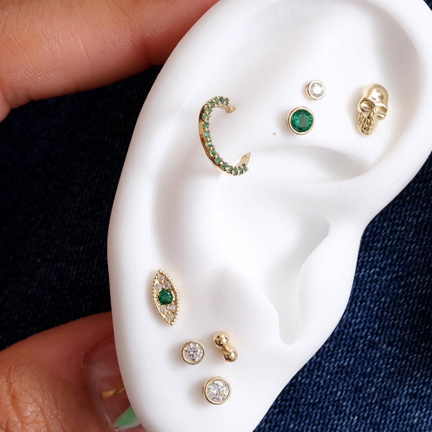 14K Yellow Gold Round Emerald Flat Back Stud Earrings - Bezel Set Gemstone Jewelry for Women, Perfect for Everyday Wear & Special Occasions