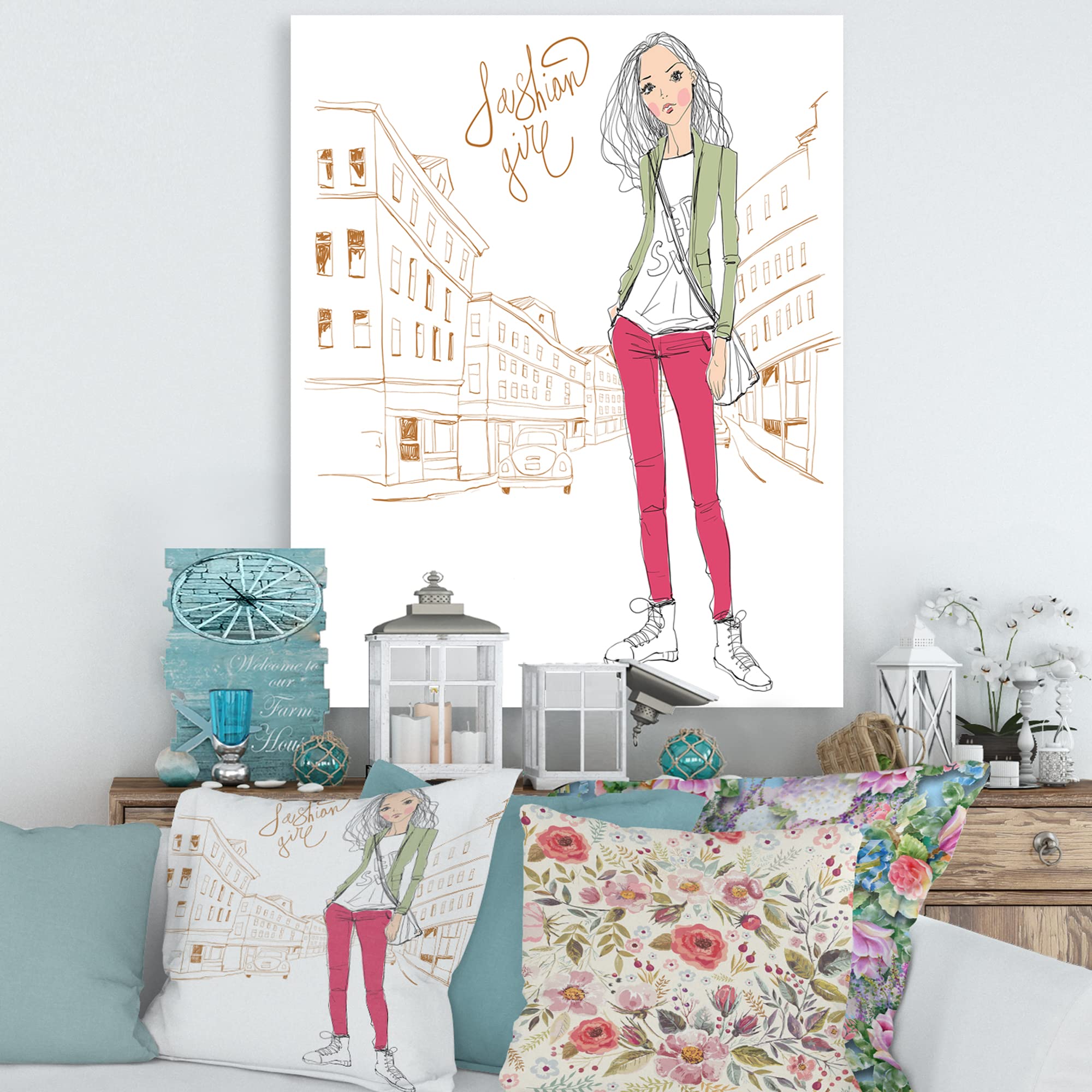 DesignQ Trendy Fashion Girl II Children's Art Canvas Wall Decor - Perfect for Kids' Bedroom, Nursery & Playroom Decorations