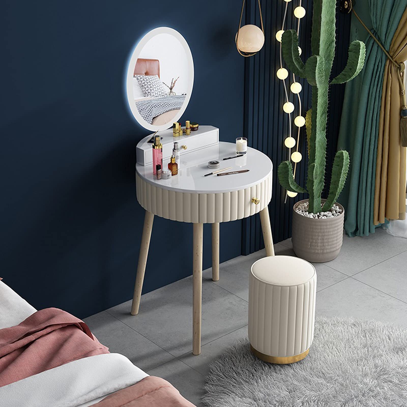 Modern White Vanity Desk with Mirror - Luxury Dressing Table for Bedroom, Compact Makeup Vanity Set with Drawers | Perfect for Small Spaces, Cosmetics Organization & Glam Room Decor