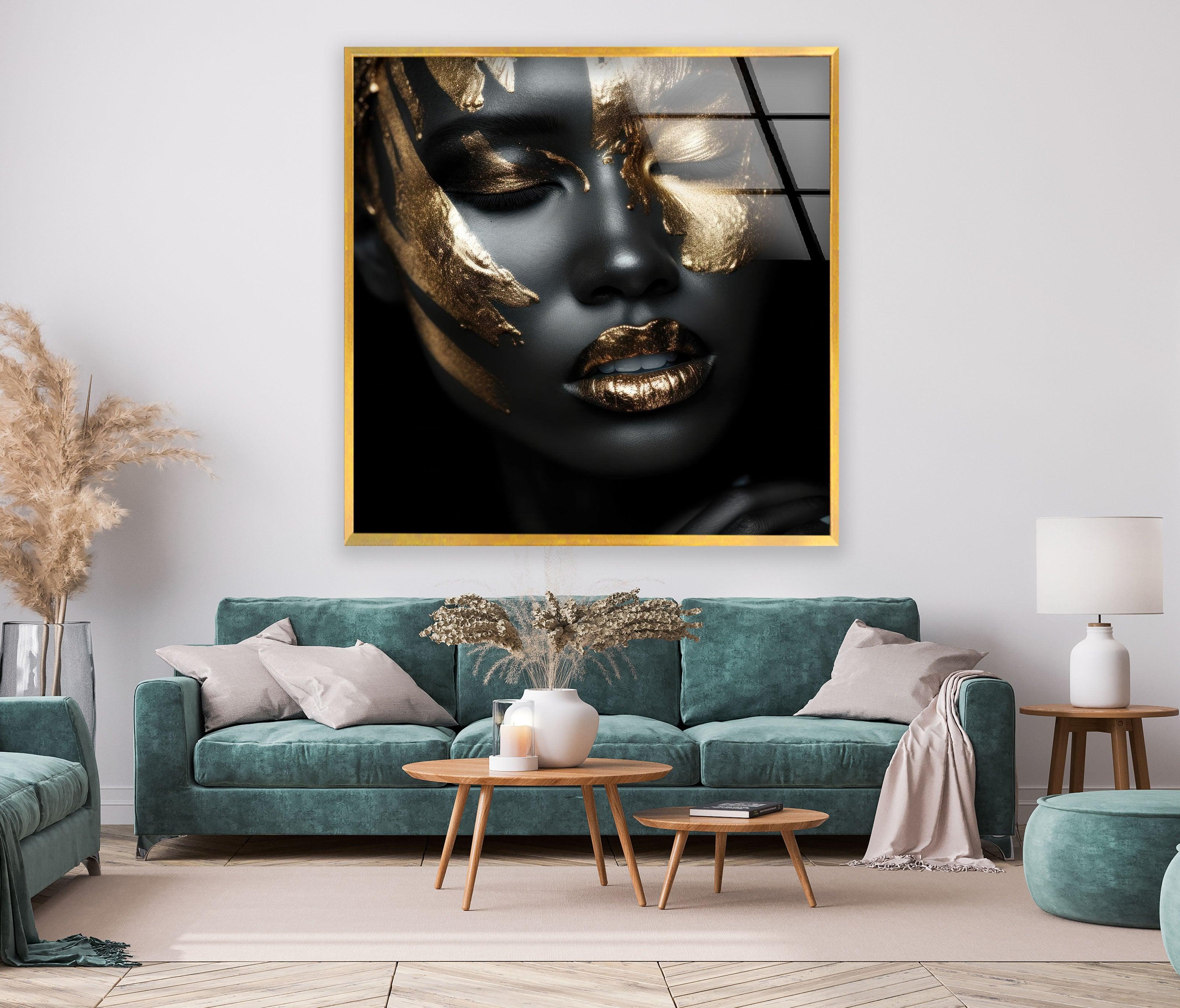 Black Woman Glass Wall Art - Elegant Handmade Home Decor for Living Room, Bedroom & Office - Perfect Gift for Women, African American Art