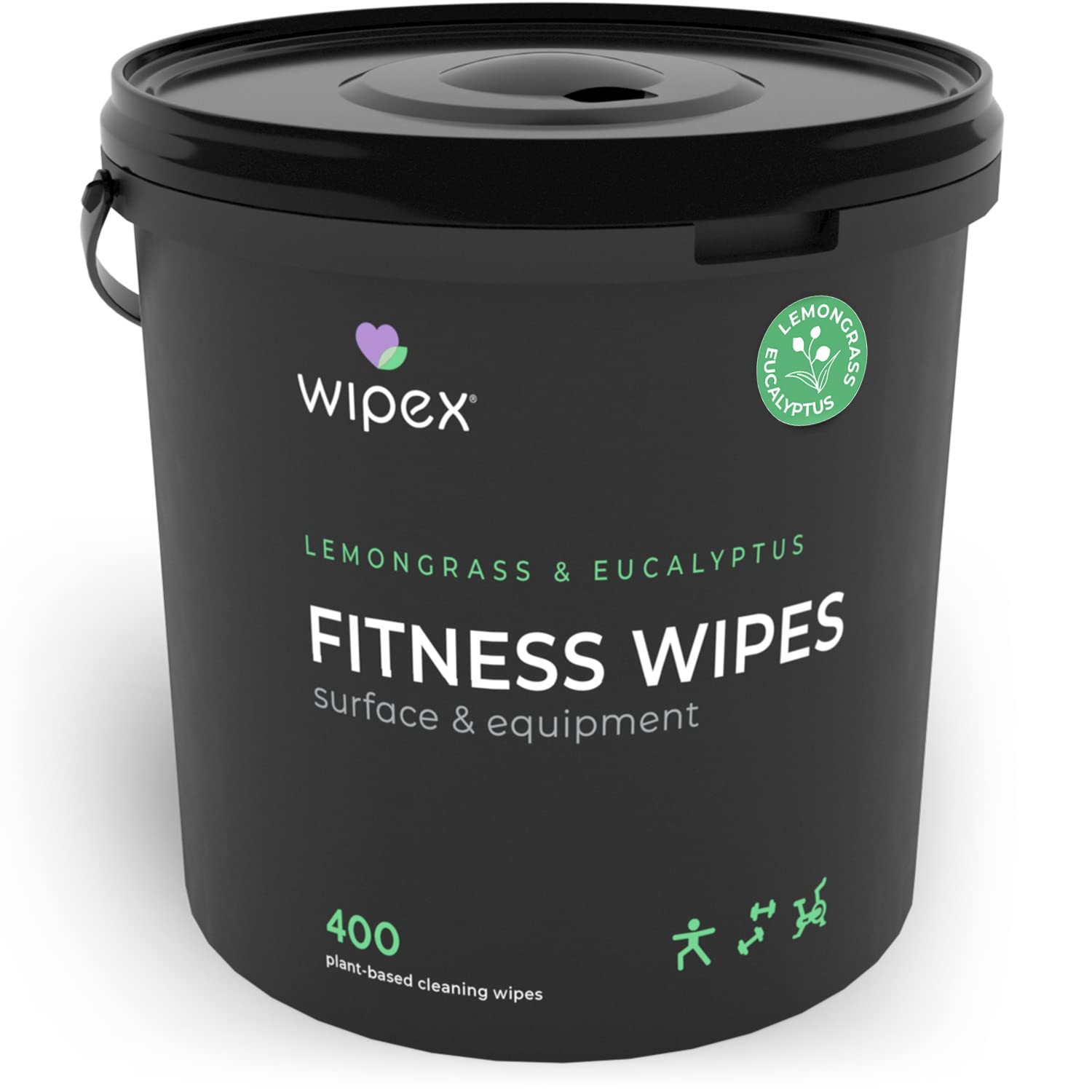 **Wipex Gym Wipes for Equipment – 1600 Plant-Based Fitness Wipes (2 Lemongrass & Eucalyptus Buckets + 2 Refill Rolls) – Clean Gym Machines, Dumbbells, Yoga Mats & More – 400 Count (Pack of 4)**