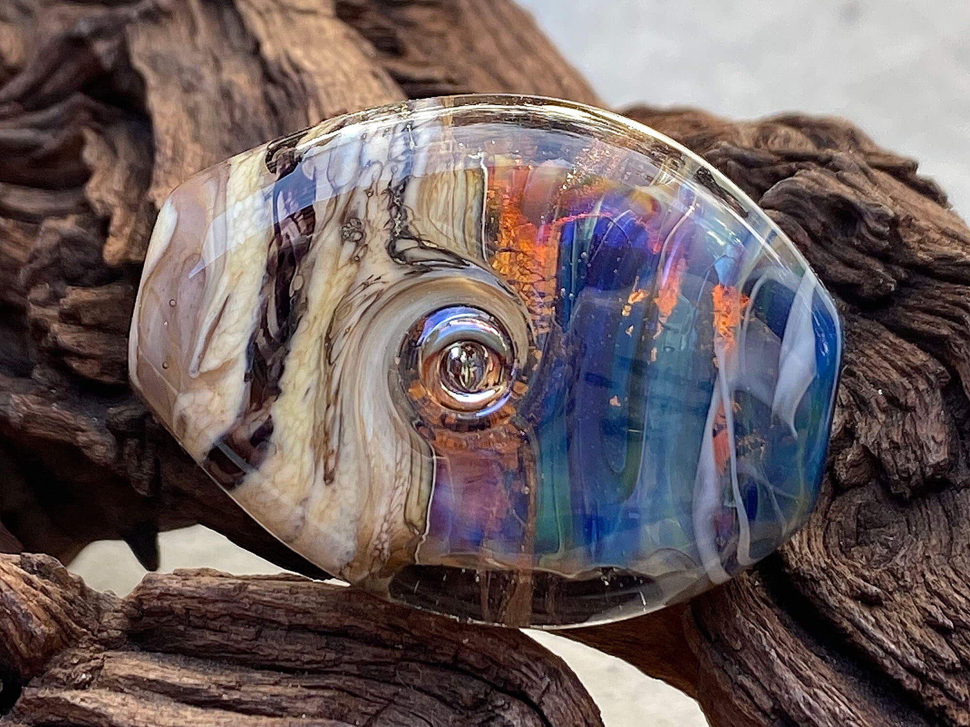 Fiery Blue Organic Focal Lampwork Glass Bead for Jewelry Making - Handmade SRA Artisan Bead - Perfect for Necklaces, Bracelets & DIY Craft Projects