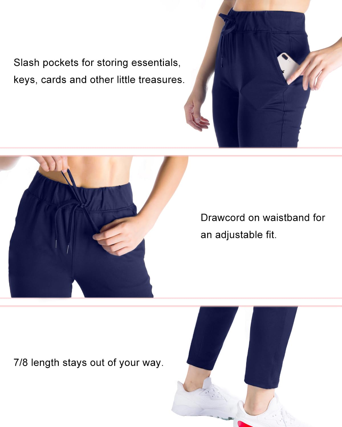 Yogipace Women's 7/8 On The Fly Pants - Petite/Regular/Tall Sizes, Drawstring Casual Lounge Joggers & Travel Sweatpants for Yoga, Running, Workout and Everyday Wear