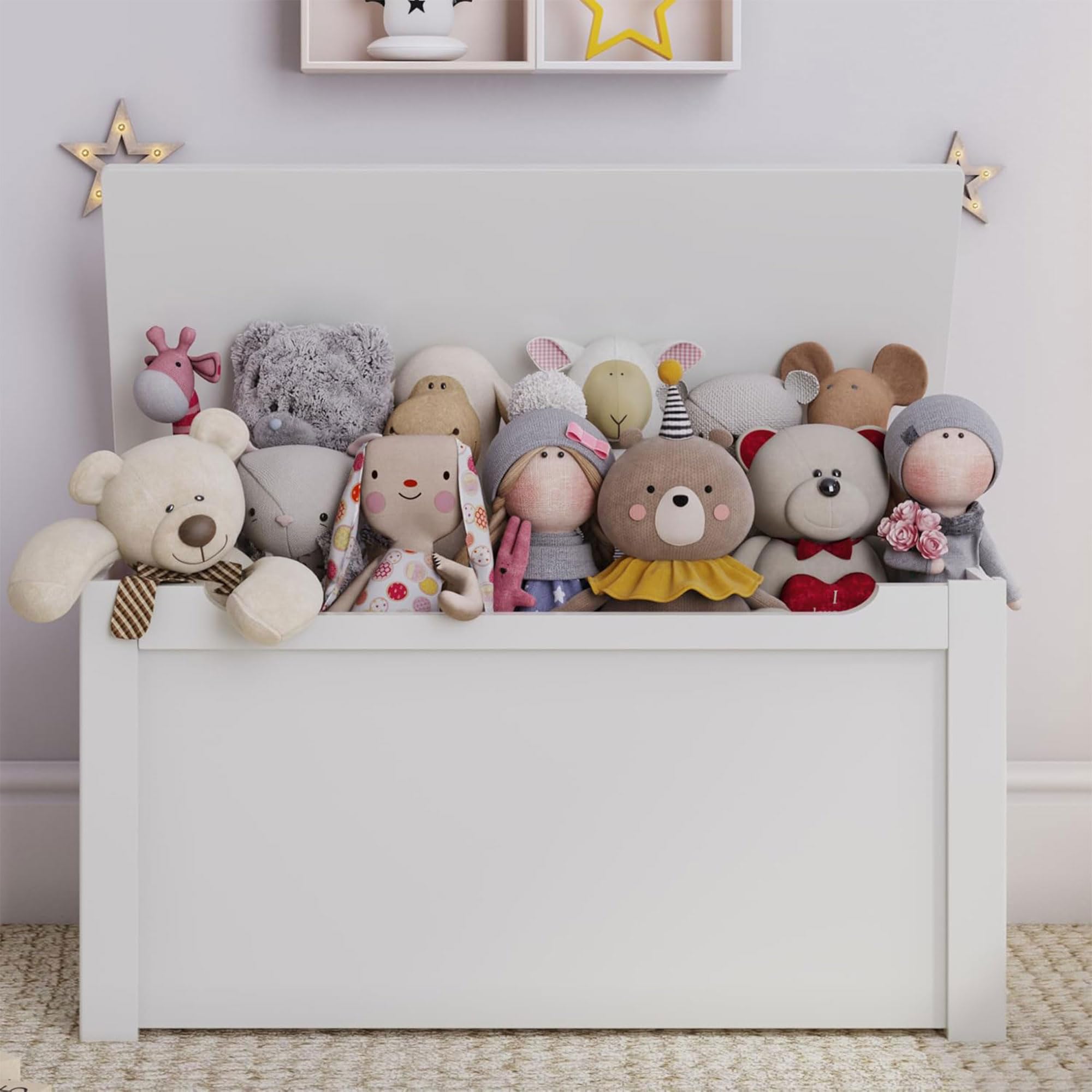**Wooden Toy Storage Box - Large Spacious Kids Toy Organizer for Playroom, Bedroom, Living Room & Basement - White - Perfect for Kids' Room Organization & Play Area Storage**
