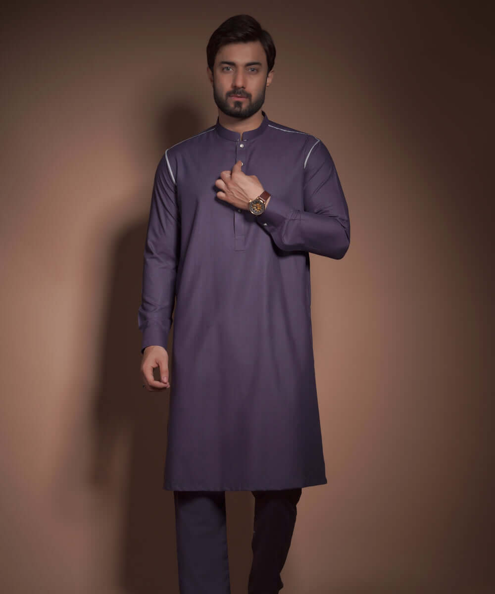 Deep Aubergine/Purple Textured Premium Kurta for Women - Elegant Indian Embroidered Tunic Top for Casual Wear & Festive Occasions