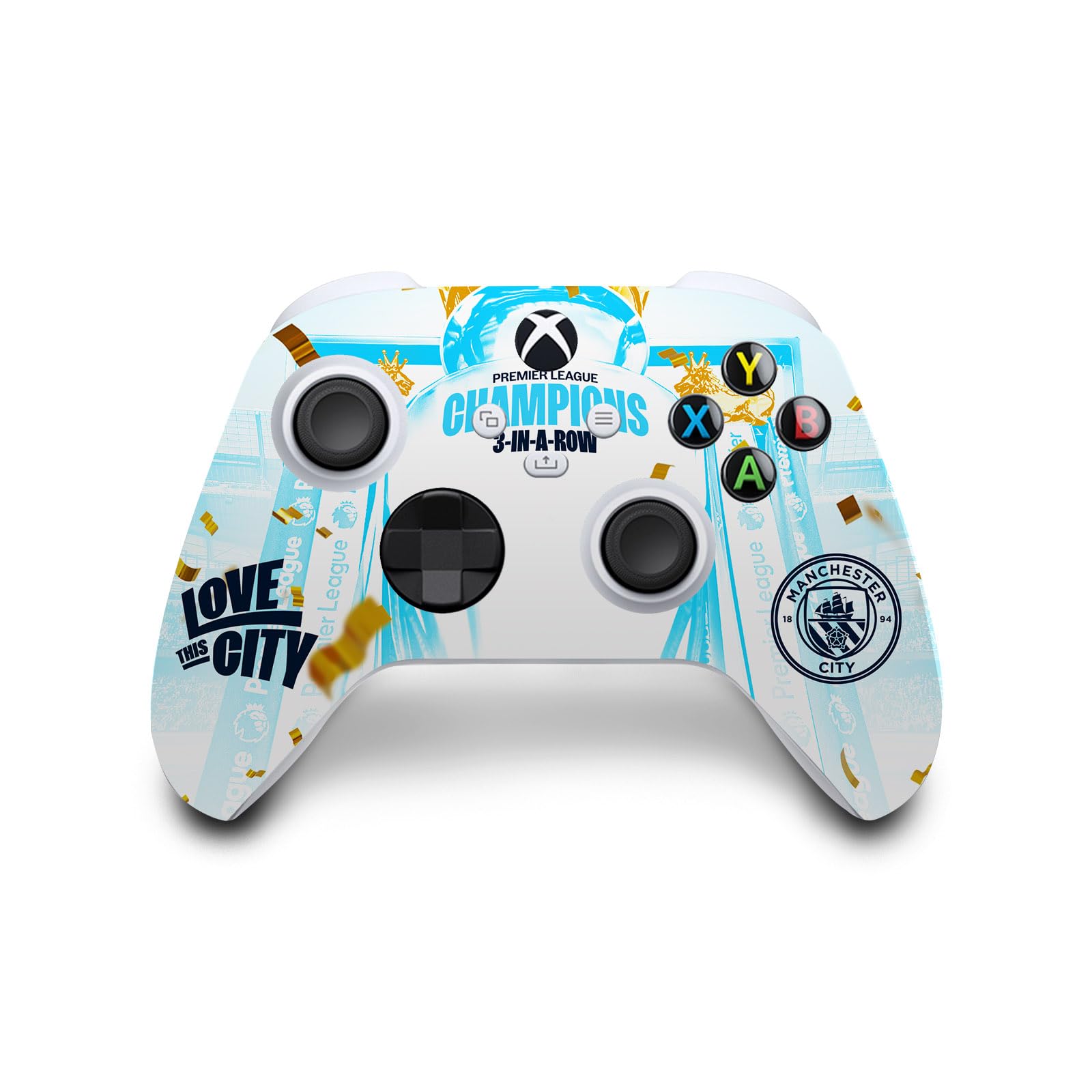 Official Manchester City FC 2023 Champions Team Poster Vinyl Sticker - Compatible with Xbox Series S Console & Controller Bundle - Gaming Skin Decal for Xbox Accessories - Perfect for Gamers and Soccer Fans