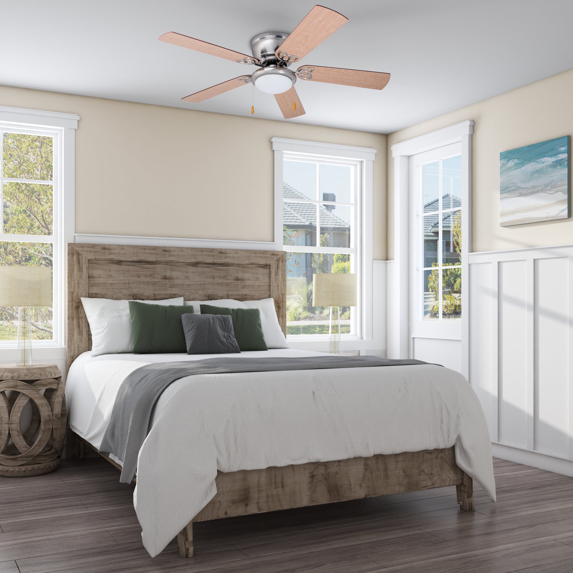 52 Inch Benton Brushed Nickel Ceiling Fan with Pull Chain - Perfect for Living Room, Bedroom, and Outdoor Patio Cooling