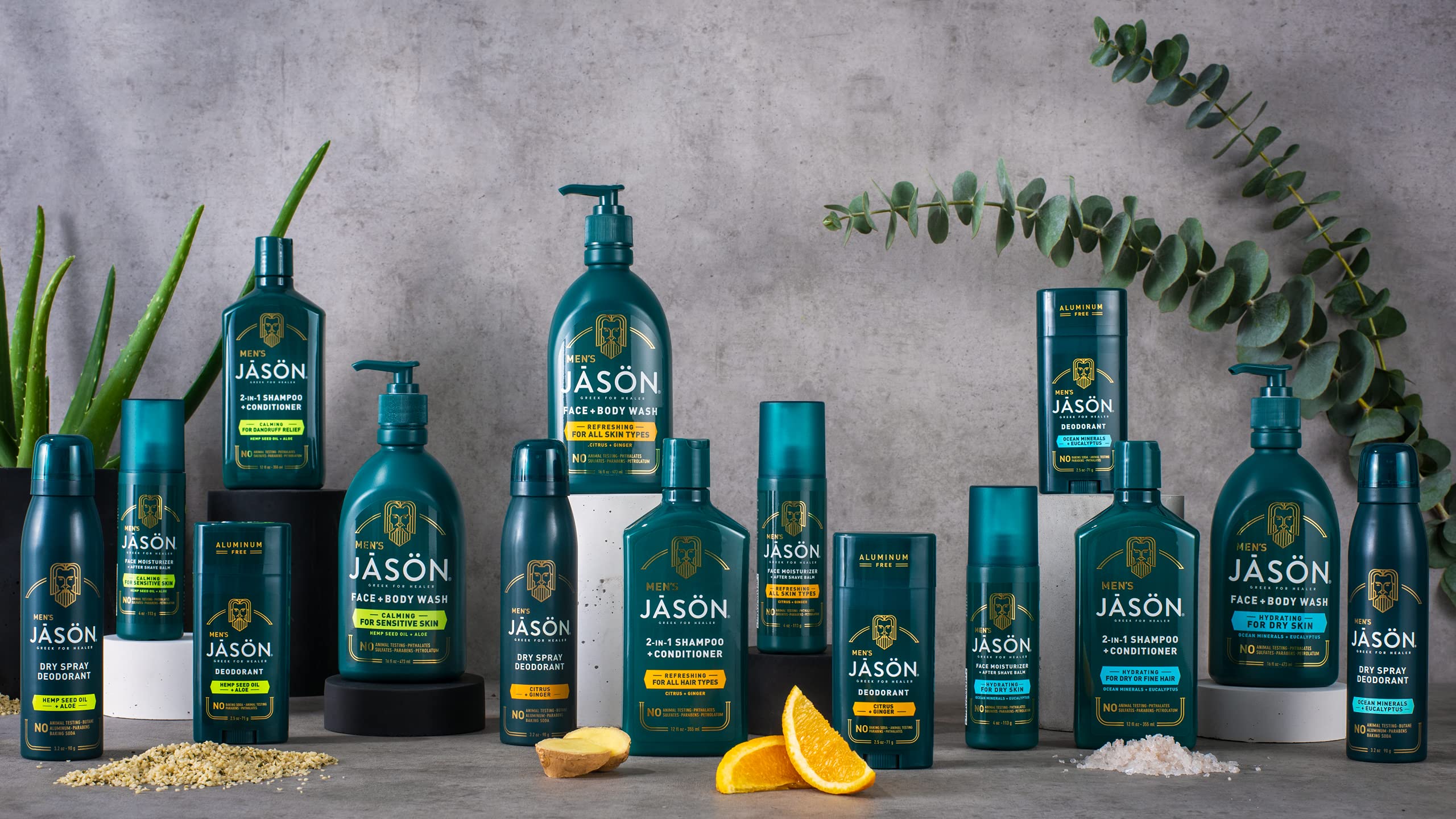 Jason Men's Calming 2-in-1 Face and Body Wash for Sensitive Skin, 16 oz – Hydrating & Soothing Cleanser for Daily Shower & Post-Workout Use
