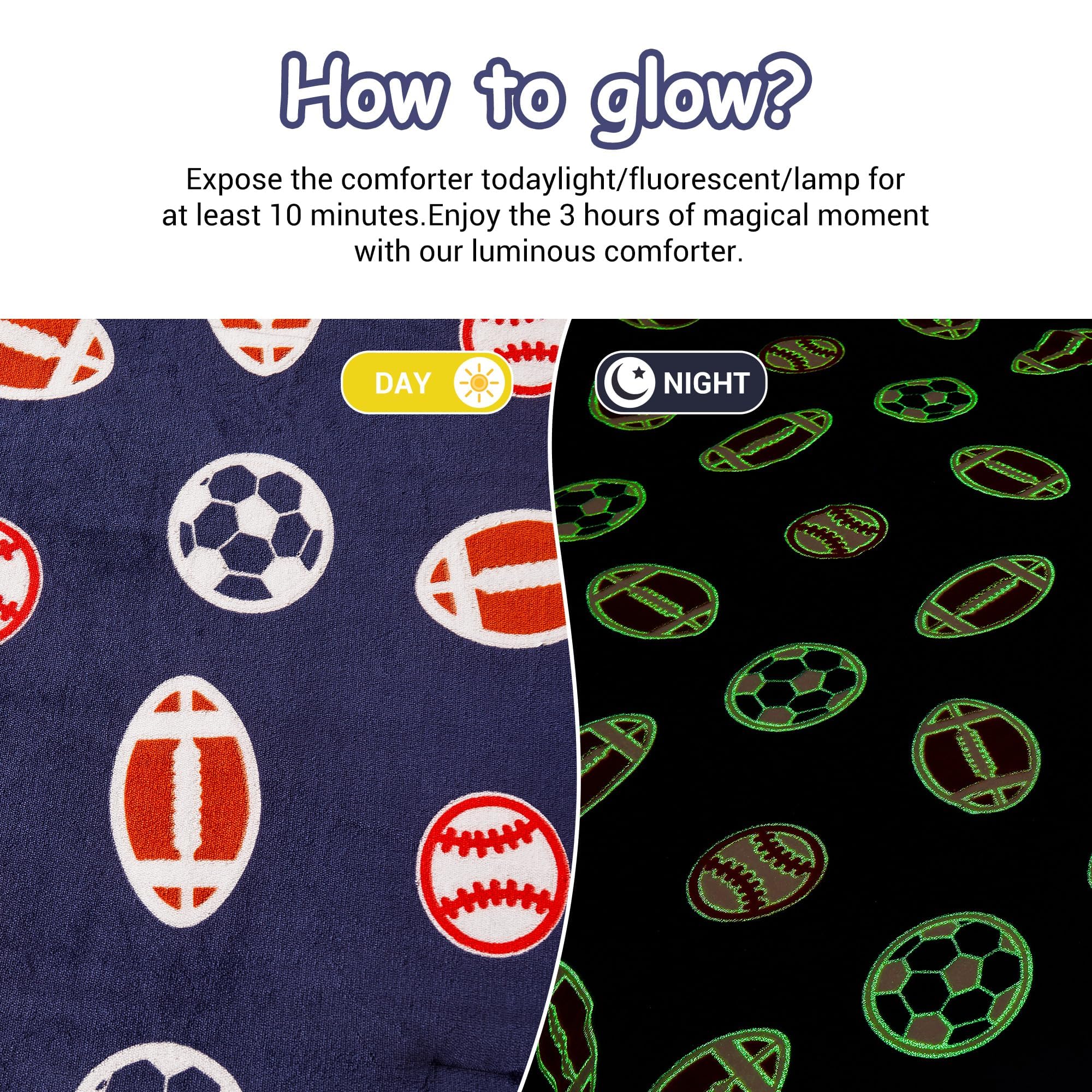 Mooreeke Glow in The Dark Twin Plush Fleece Comforter Set - Soft & Warm 2-Piece Bed in a Bag with Sham | Velour Velvet Sports Theme (Football, Basketball, Soccer, Rugby) for Boys & Kids | Fluffy Fuzzy Polar Cozy Bedding | Perfect for Kids' Rooms, Sleepovers & Themed Bedrooms