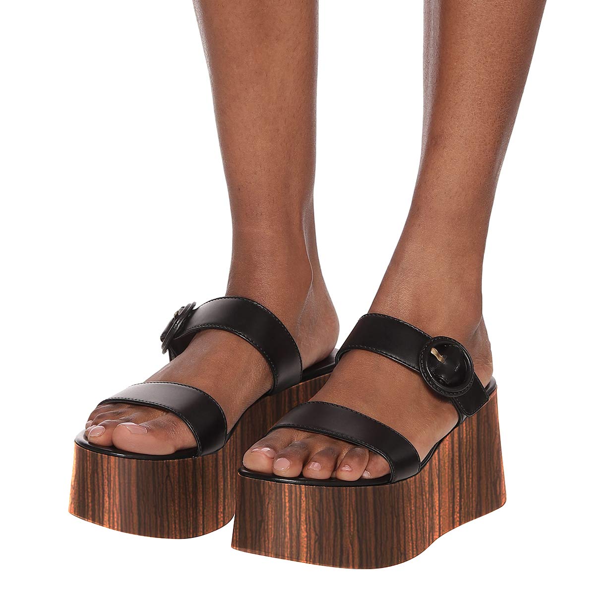 YDN Women's Fashion Platform Flat Clogs - Double Buckle Straps Mules Slip On Casual Shoes US Size 4-15 | Comfortable House Slippers for Home, Office & Outdoor Wear