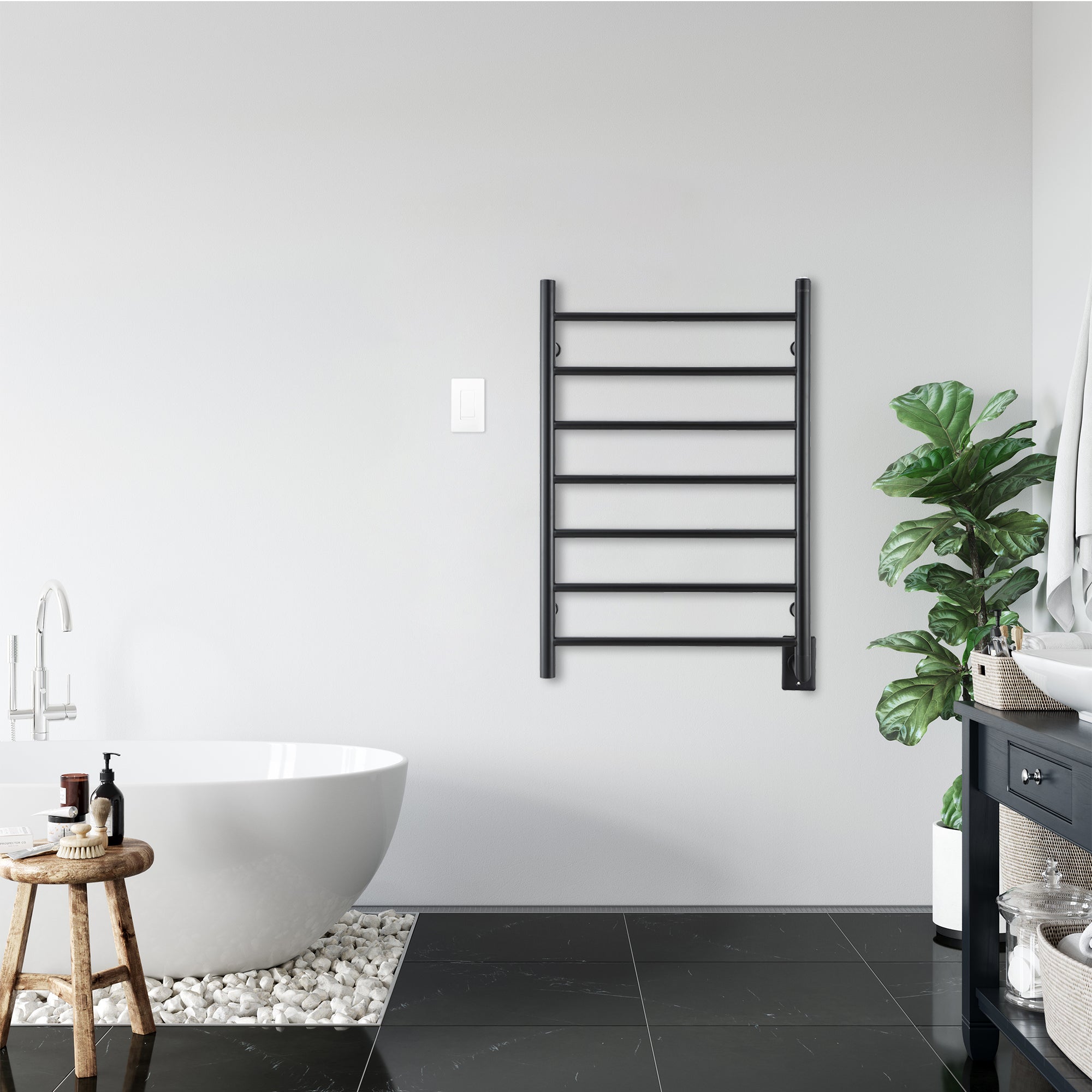Ancona Comfort 7 Bar Hardwired Towel Warmer with WiFi Timer - Matte Black Bathroom Heater for Spa, Luxury Home & Hotel Use
