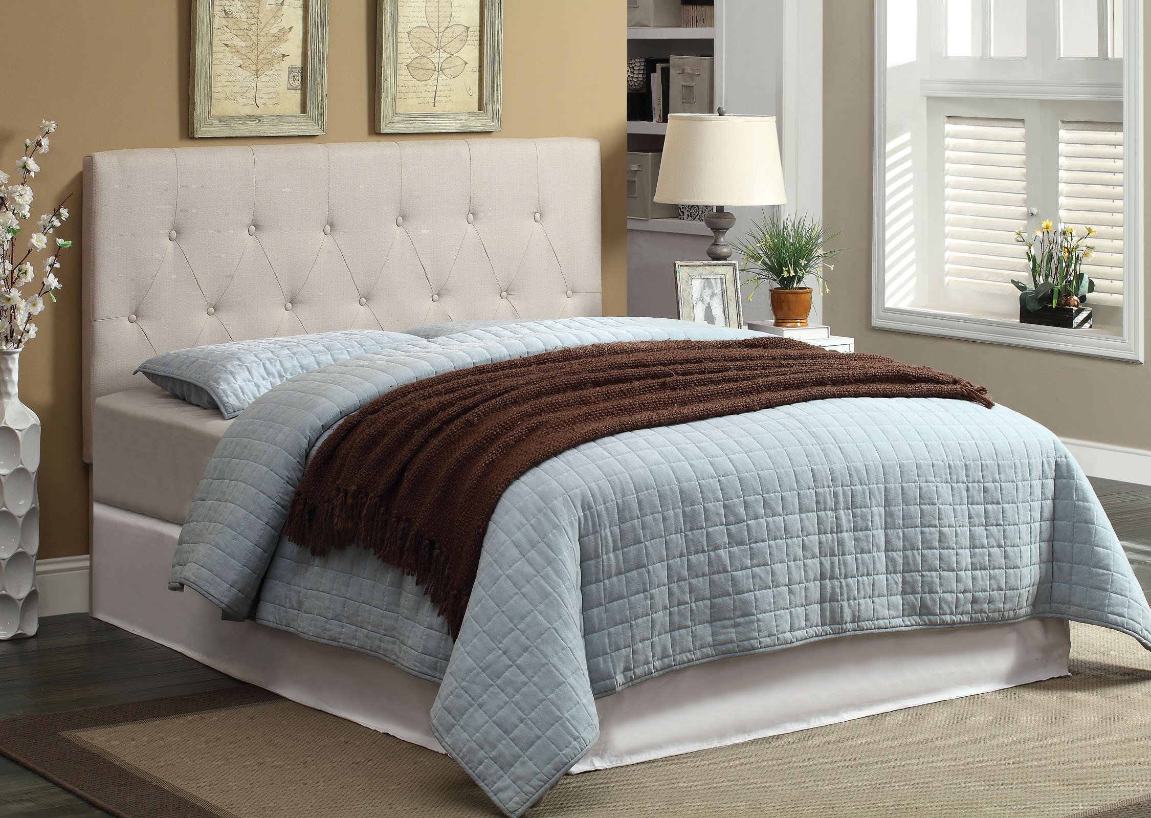 Furniture of America Gardenia Button Tufted Fabric Headboard - Full/Queen Size, Ivory Upholstered Bed Frame Headboard for Master Bedroom & Guest Room Decor