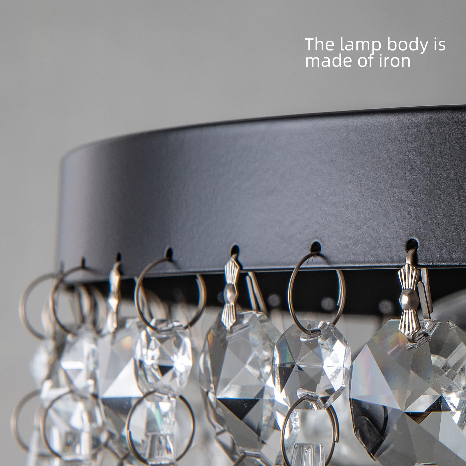 KSRYSZCQ Black Crystal Ceiling Light - 4-Light Semi-Flush Mount Fixture with Elegant Crystals for Bedroom, Living Room, Kitchen & Hallway | Modern Lighting for Dining Room, Foyer & Home Decor