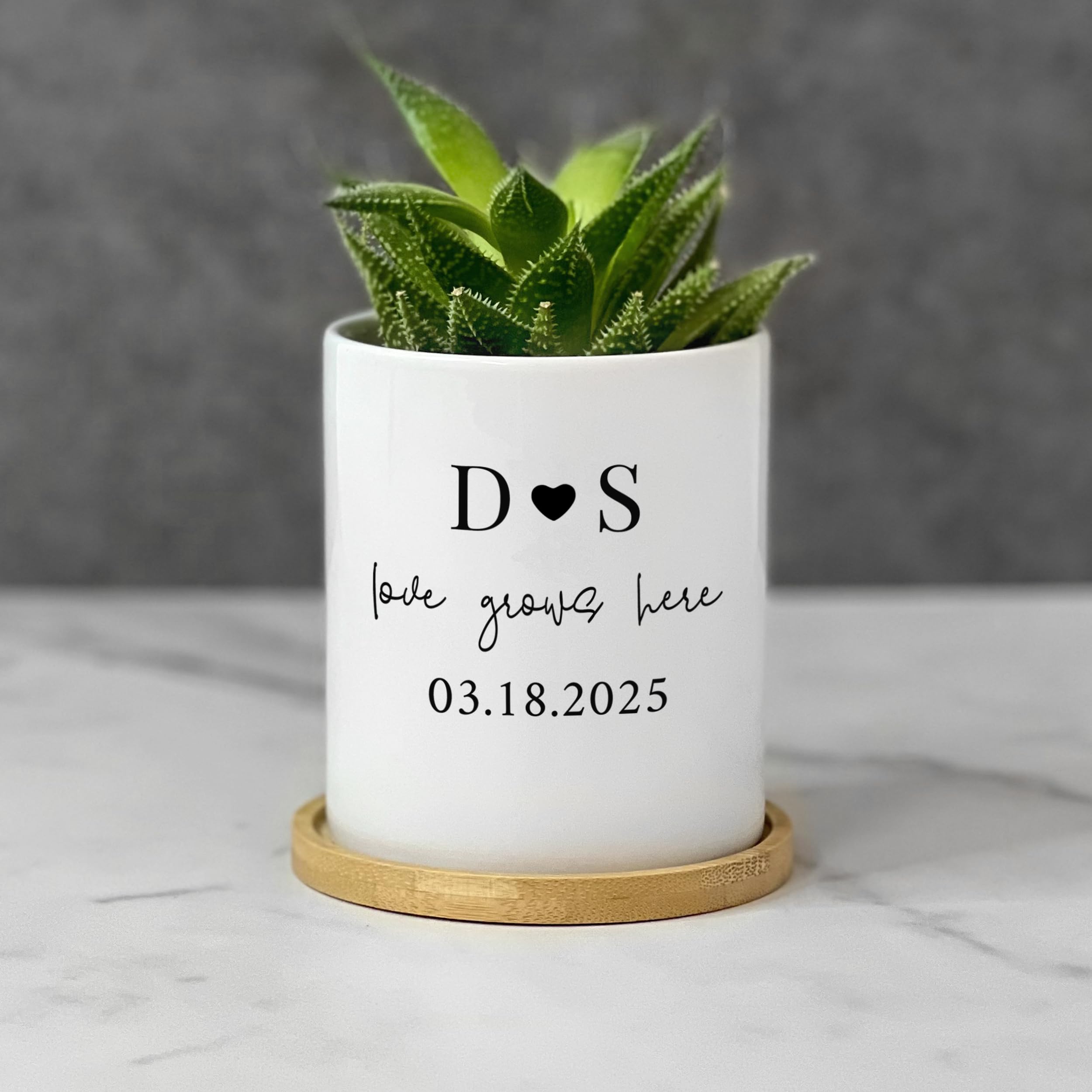 Custom Engraved Planter for Couples - Personalized Wedding Anniversary & Engagement Gift with Initials & Date - Romantic 