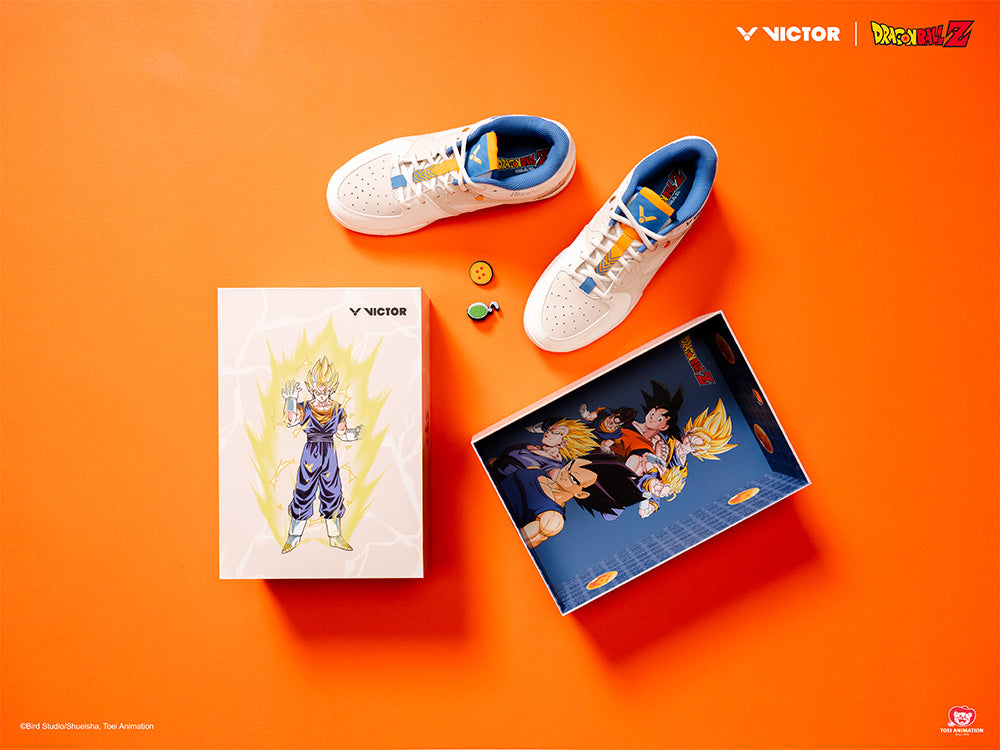 Victor x Dragon Ball Z DBZ Unisex Indoor Court Shoes - Bright White Sneakers for Anime Fans & Basketball Players - Perfect for Cosplay, Gym Workouts & Casual Wear