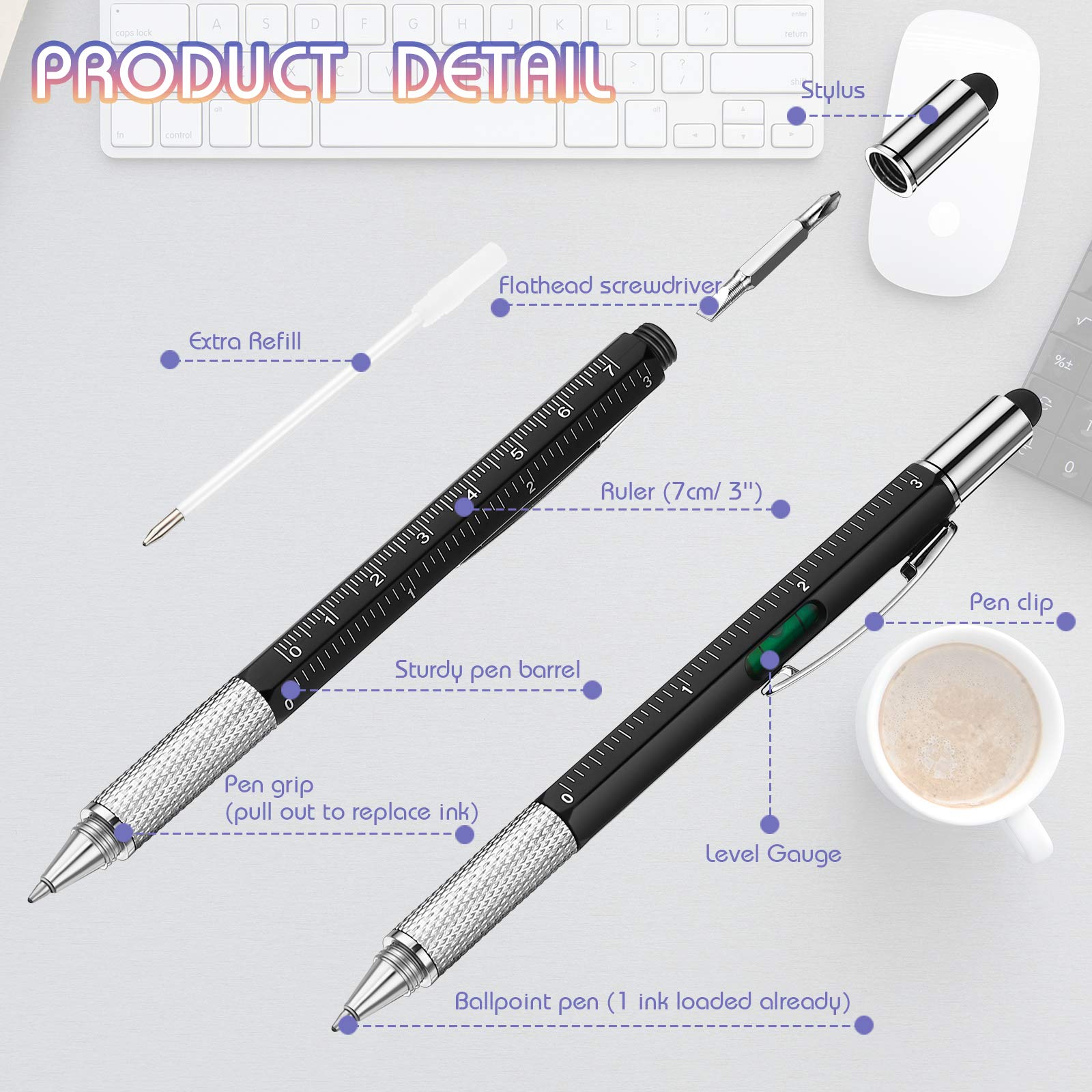 30-in-1 Multifunctional Tech Pen Tool Kit with Ruler, Level Gauge, Ballpoint Pen, Stylus, Screwdrivers - Perfect Christmas/Birthday Gift for Men, Dad, DIY Enthusiasts - Ideal for Office, Home Repairs, and Everyday Carry (EDC)