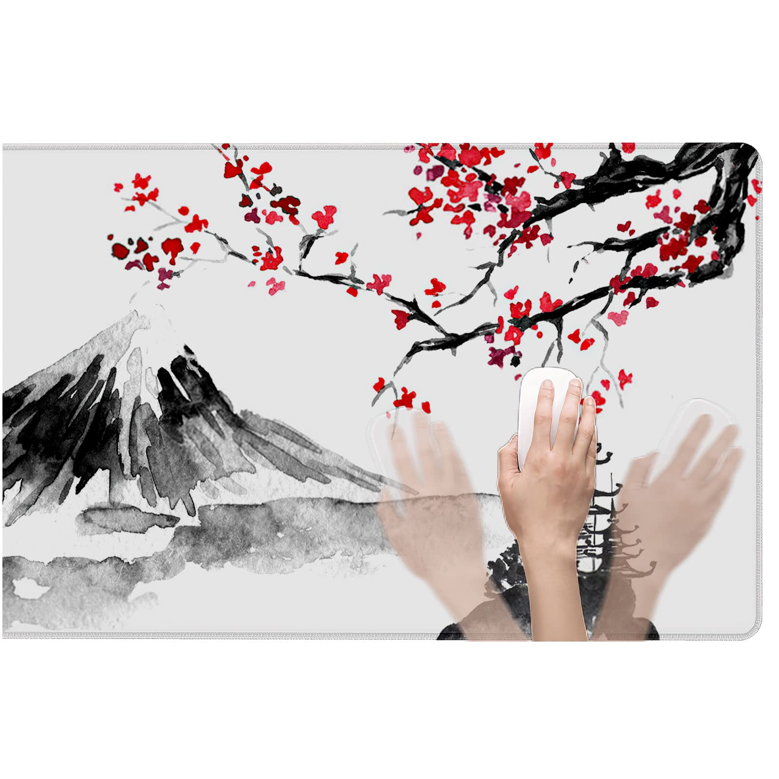 Japanese Cherry Blossom Large Gaming Mouse Pad - 31.5×11.8 Inch Non-Slip Rubber Base Desk Mat with Stitched Edges for PC, Laptop & Office Use - Perfect for Gamers, Professionals & Home Workspace Setup