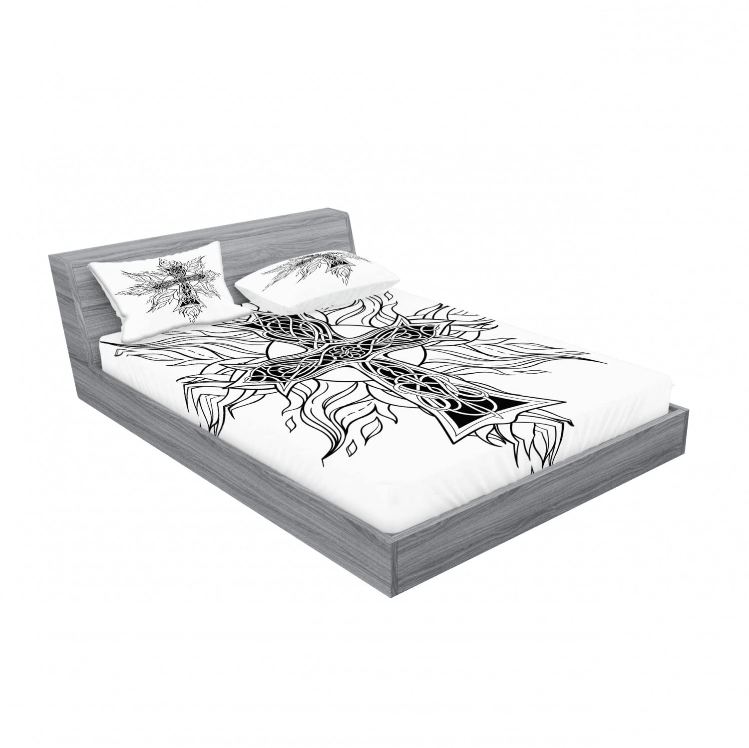 Ambesonne Gothic Themed 2-Piece Queen Size Fitted Sheet Set with 4 Pillow Shams - Black & White Striped Bedding Decor for Gothic, Halloween or Dark Aesthetic Bedroom