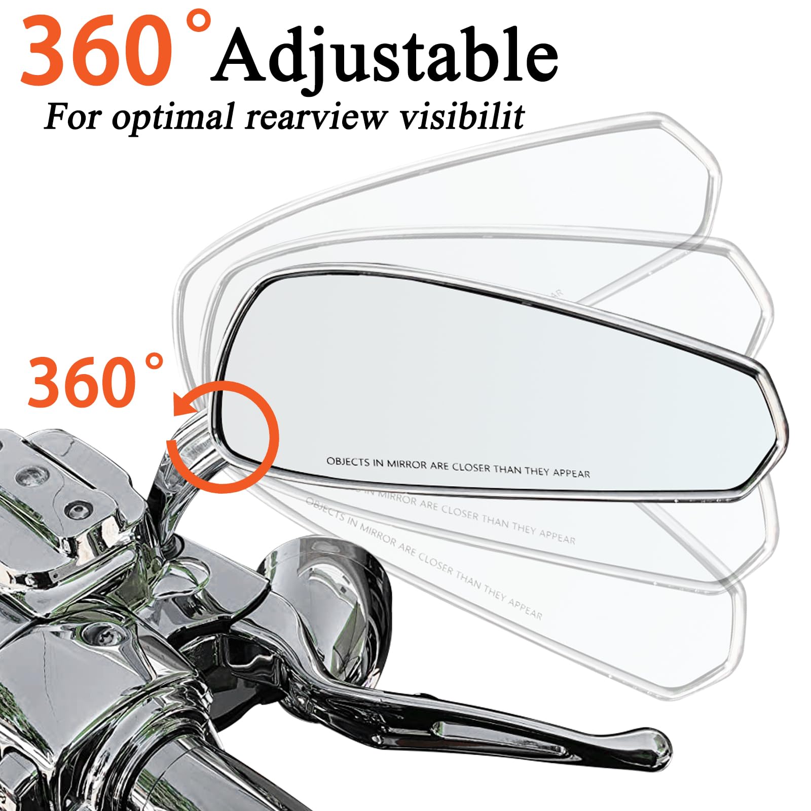 FOVPLUE Motorcycle Handlebar Mount Rearview Mirrors - Compatible with 1982-2024 Harley Models (CVO, Dyna, Touring, Electra Glide, Road Glide, Road King, Softail, Street Glide, Sportster 1200/883) - Chrome Finish - Enhanced Safety & Visibility for Highway Cruising & City Riding