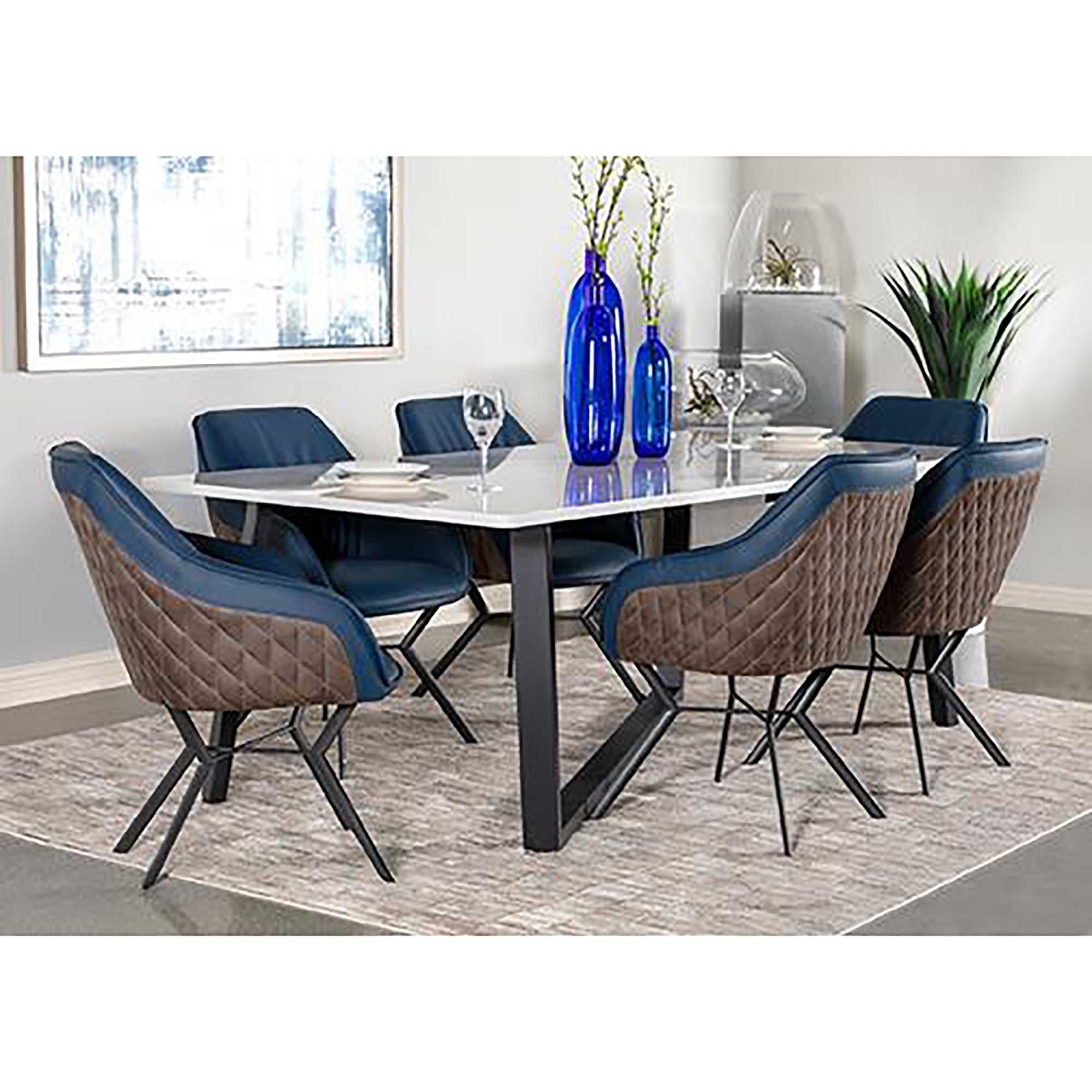 Blue and Gunmetal Upholstered Dining Chairs Set of 2 - Modern Kitchen & Dining Room Furniture for Home Decor, Comfortable Seating for Family Meals & Entertaining Guests