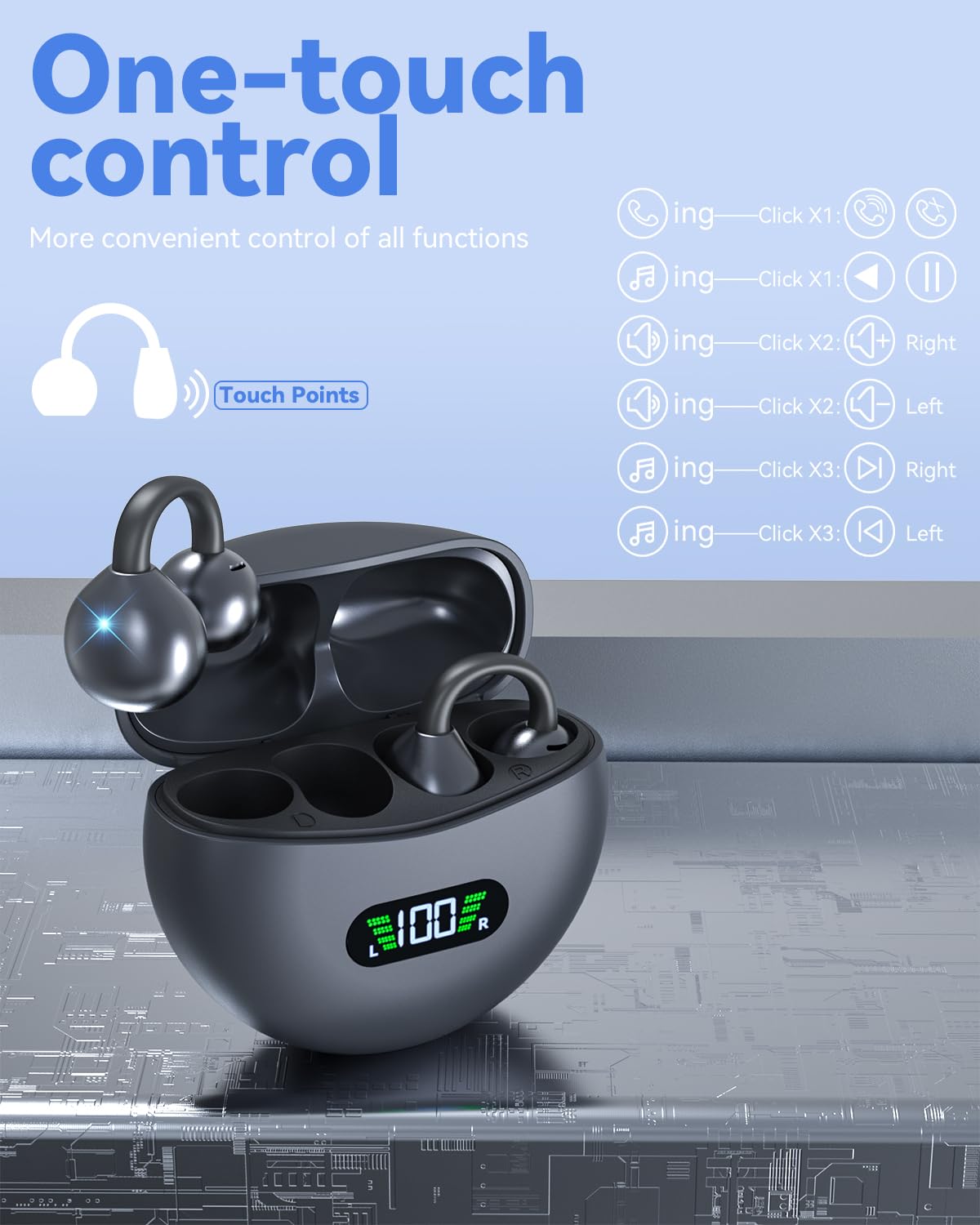 ANSTEN Open Ear Clip Wireless Earbuds Bluetooth 5.4 - 30H Playtime, Lightweight Comfort, IPX5 Waterproof - Bone Conduction Headphones for Running, Cycling, Gym Workouts & Outdoor Sports