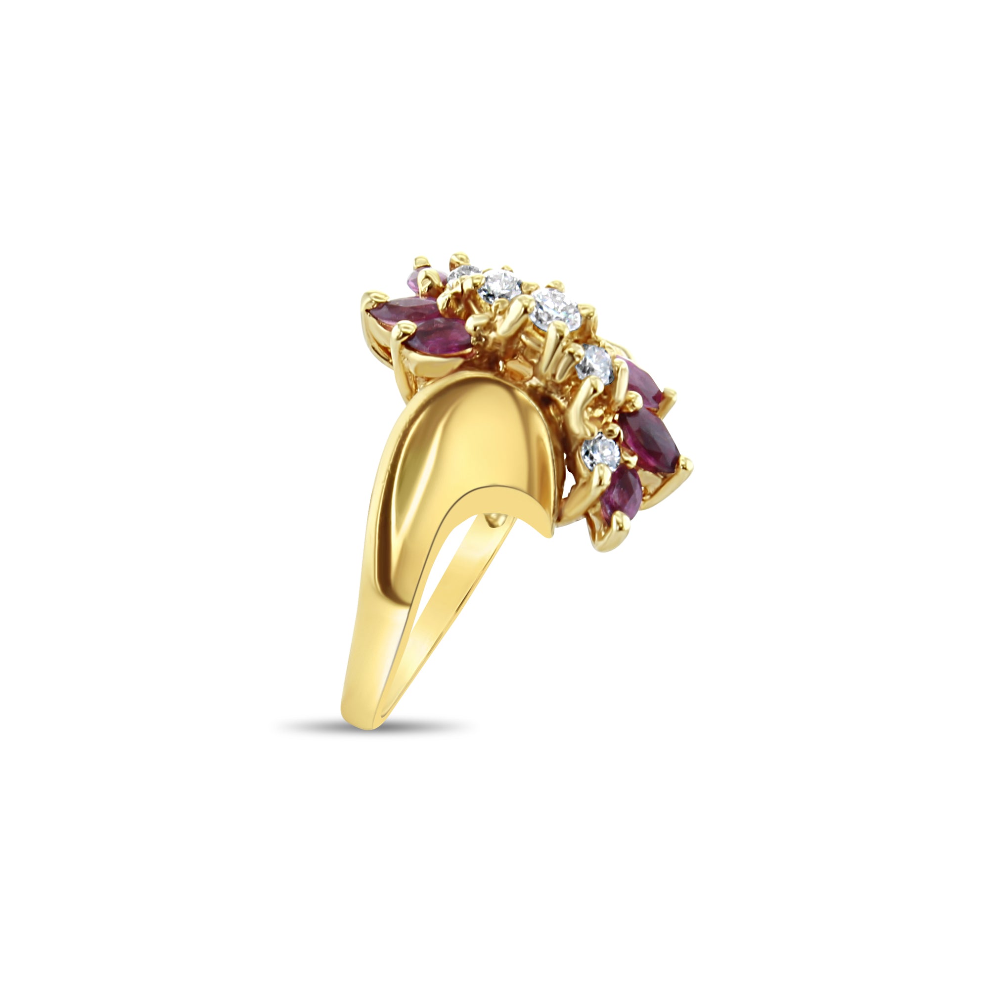 Exquisite 14k Yellow Gold Marquise Ruby & Diamond Cluster Ring for Women | Elegant Vertical Design | Perfect for Engagement, Anniversary & Special Occasions