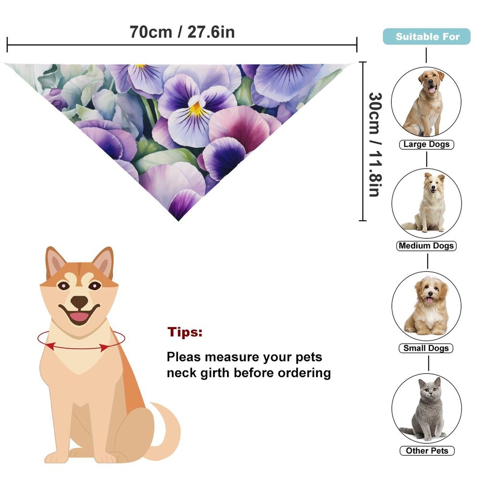 Cute Pansy Dog Bandanas & Pet Scarf Bibs for Large Medium Small Dogs & Cats - Perfect Christmas & Thanksgiving Pet Gifts for Holiday Parties & Family Gatherings