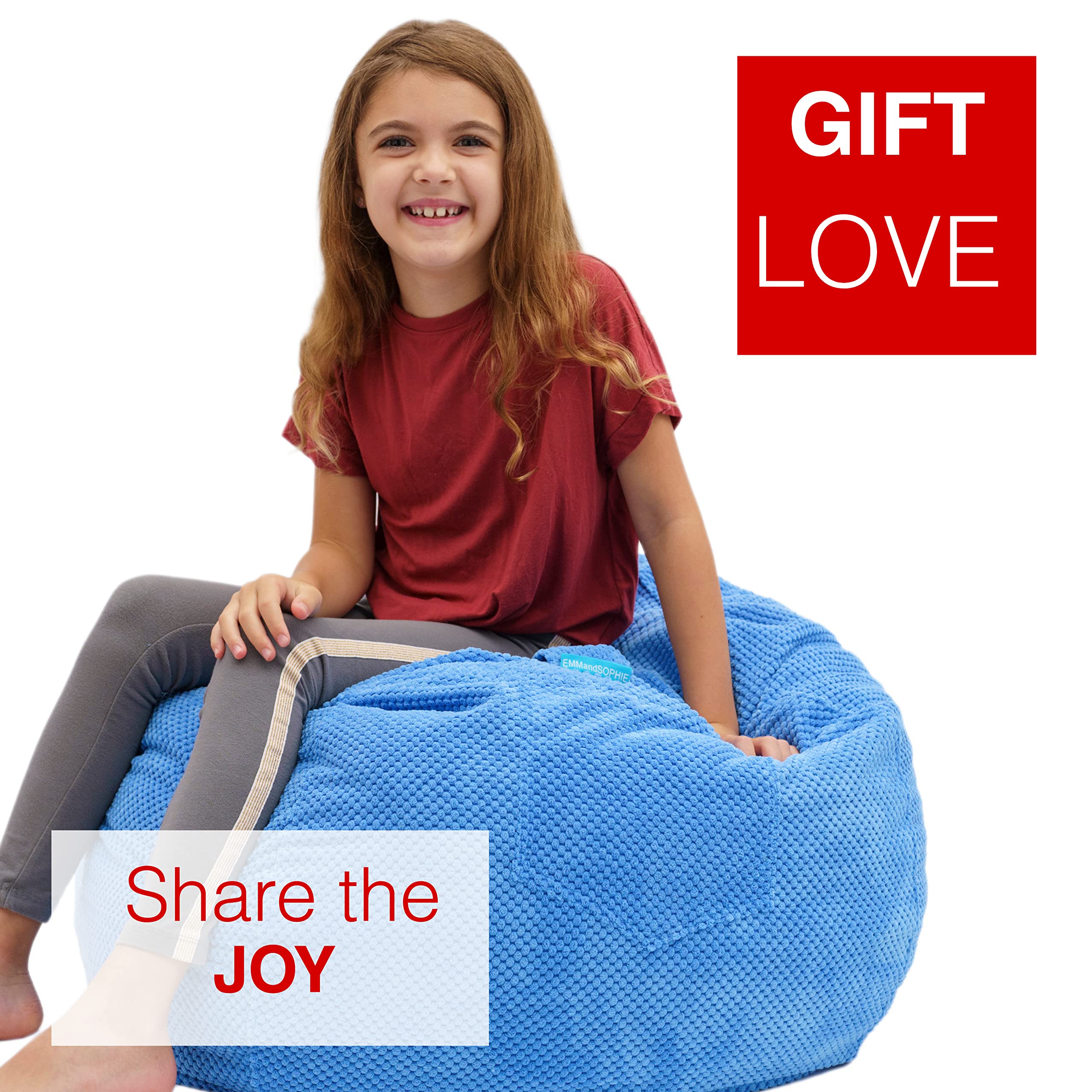 EMMandSOPHIE Kids Bean Bag Chair - Soft Toddler Bean Bag with Stuffed Animal Storage - Comfortable Children's Lounge Chair for Playroom, Bedroom & Reading Nook - Washable Cover & Durable Design