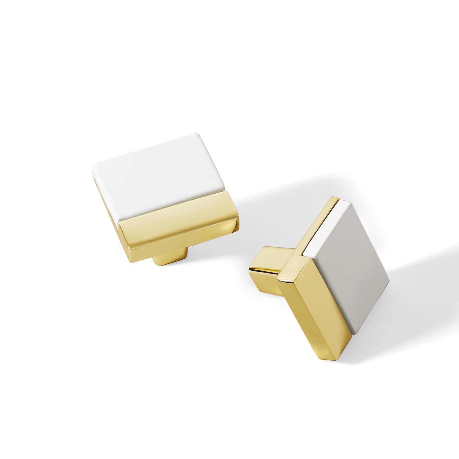 2 Pack White and Gold Square Cabinet Knobs - Zinc Alloy Kitchen Cabinet Handles & Drawer Pulls for Cupboard, Dresser, Closet - Perfect for Home Renovation & Furniture Upgrade (2, White Gold)