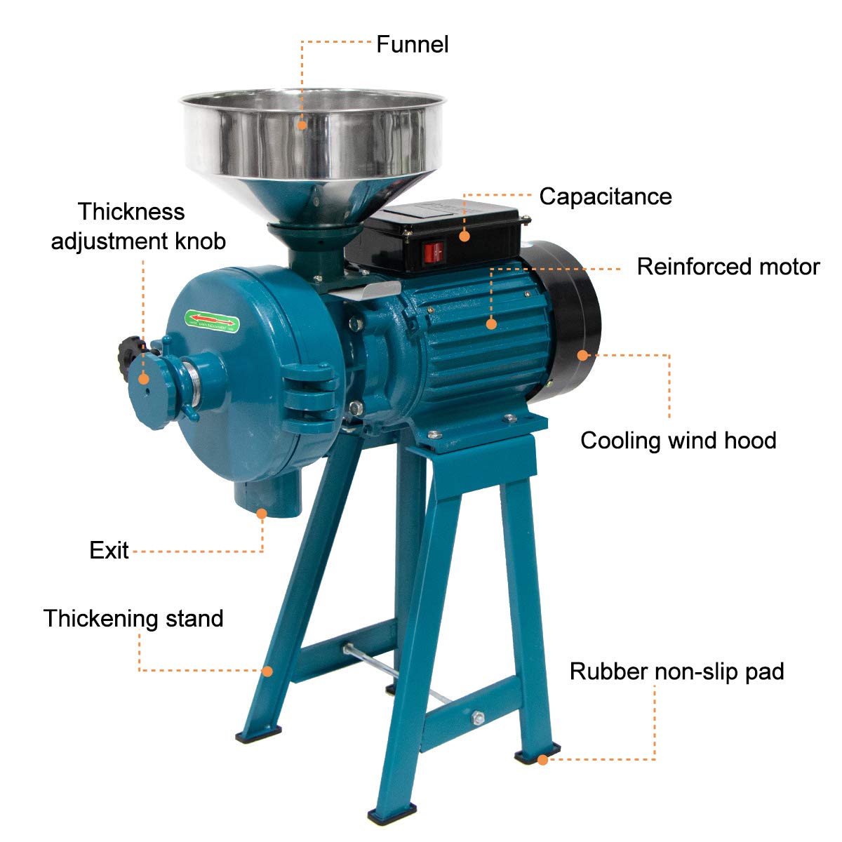 3000W Commercial Electric Grain Grinder - Heavy Duty Wet & Dry Mill for Rice, Corn, Coffee, Wheat - 110V High-Power Cereals Grinder with Funnel - Perfect for Bakeries, Coffee Shops & Home Kitchens