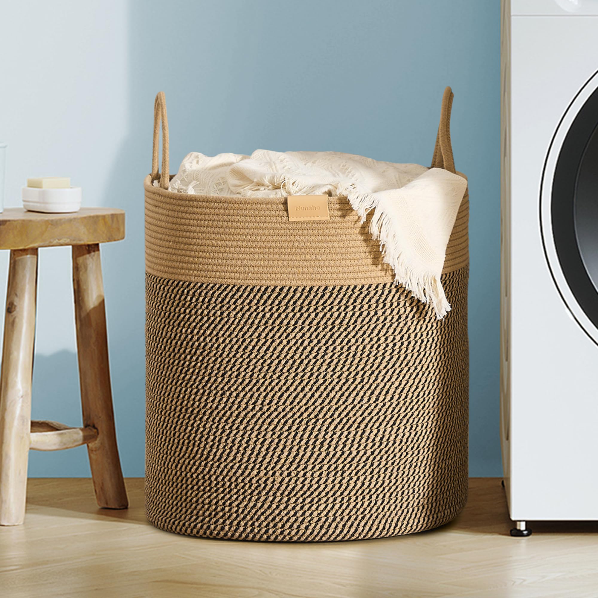 80L Large Woven Laundry Hamper Basket - Dark Brown Nursery Storage Organizer for Baby Clothes, Toys, Blankets & Pillows | Perfect for Nursery, Bedroom, Closet & Laundry Room Organization
