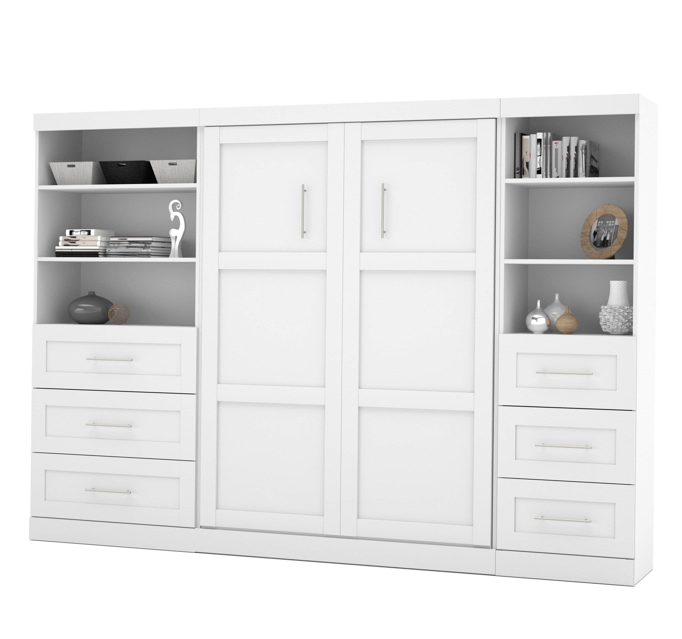Pur Full Murphy Wall Bed with 2 Storage Units & Drawers (120 Inch) - 5 Color Options | Space-Saving Wall Bed for Small Apartments & Guest Rooms
